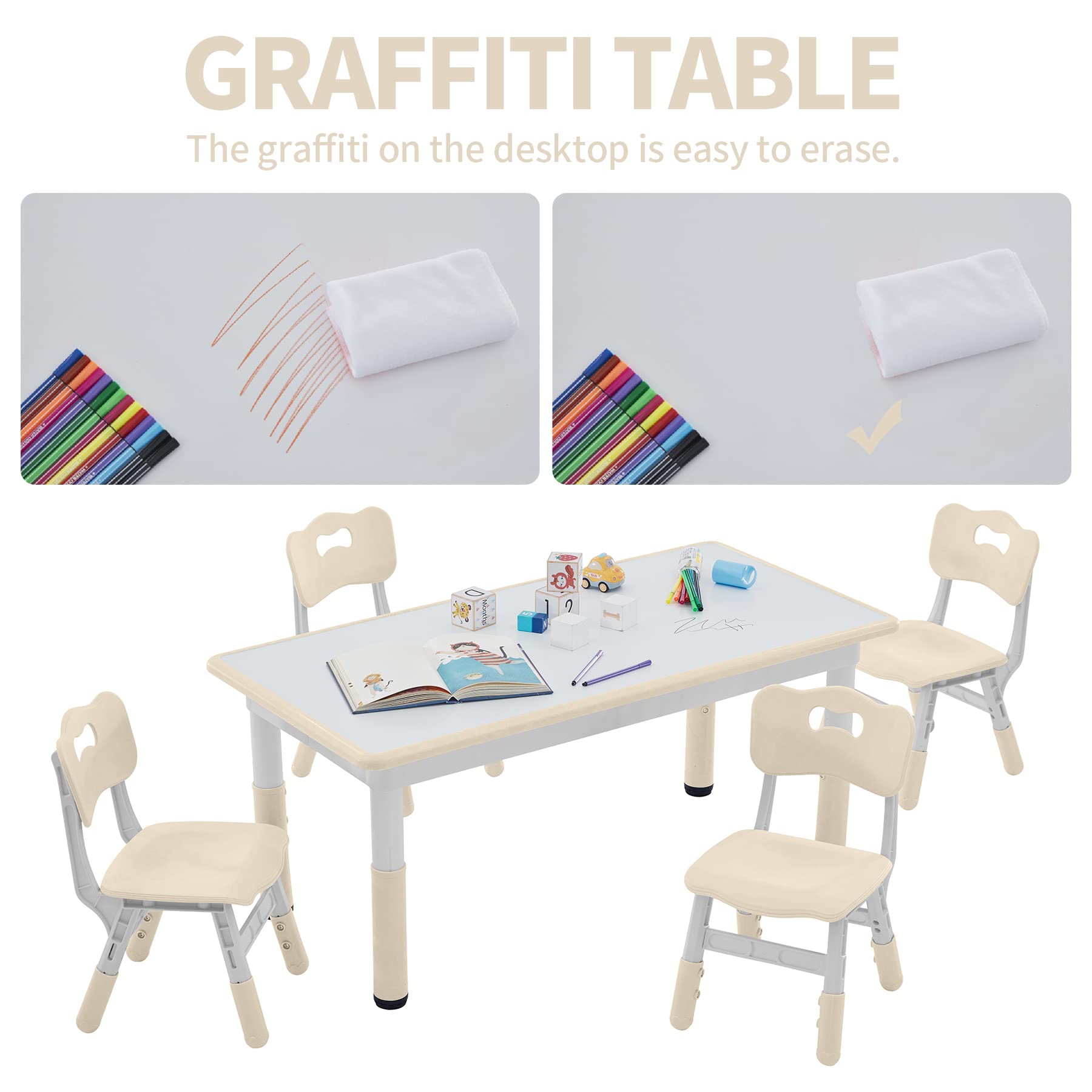 Height-Adjustable Toddler Table and Chair Set for 4