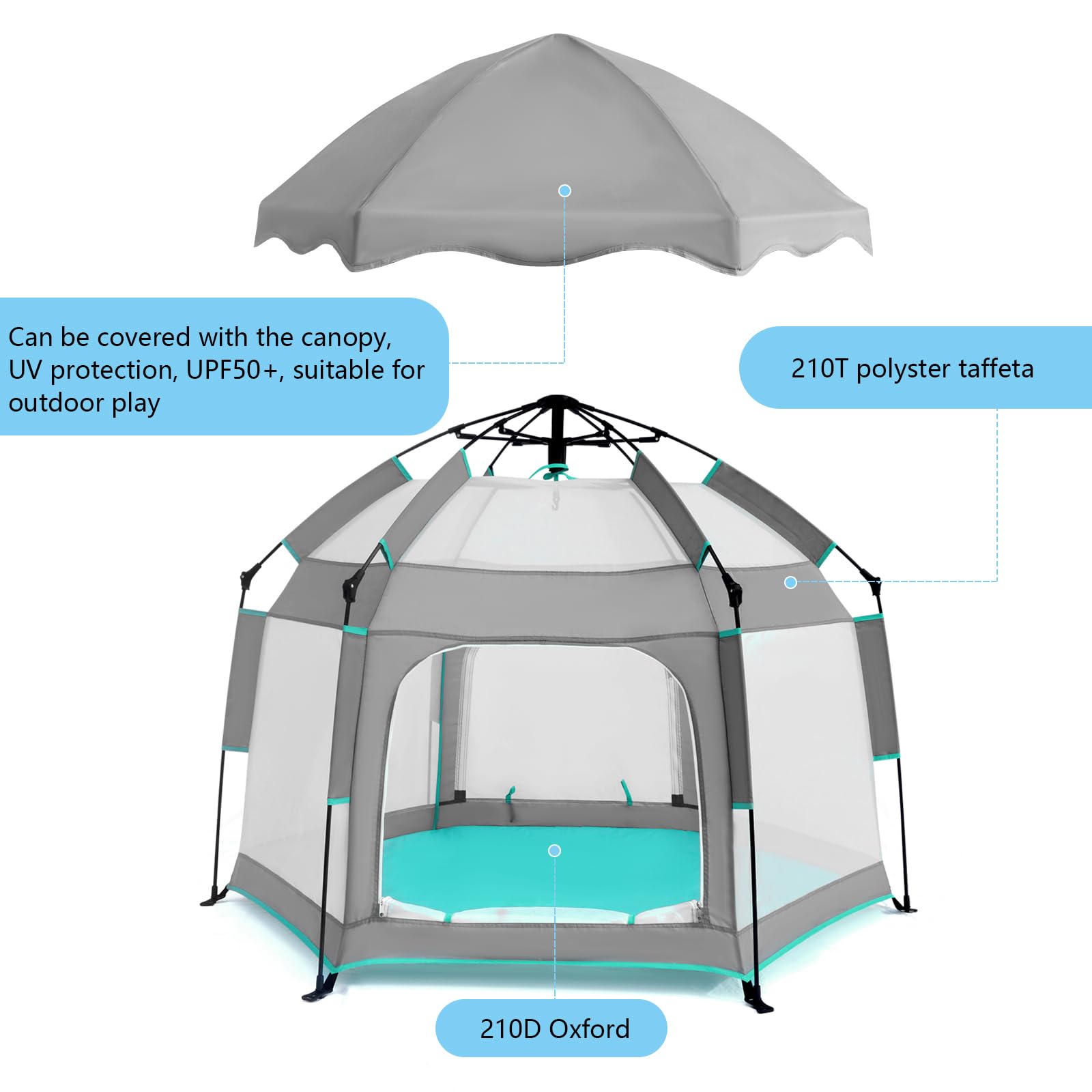 Portable Baby Playpen with Canopy - Indoor Outdoor Play Yard