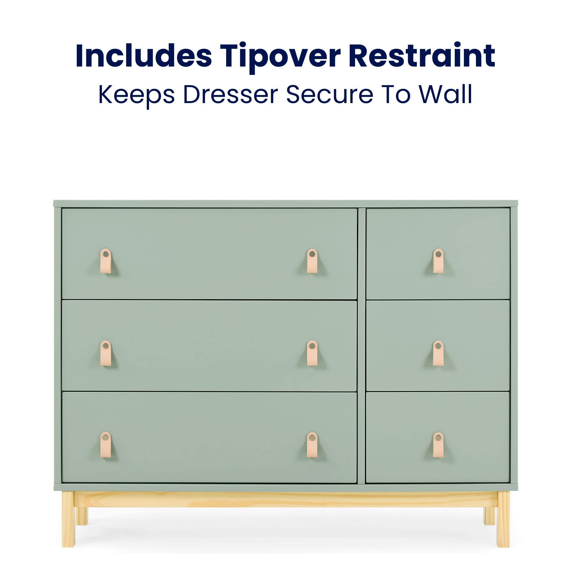6 Drawer Dresser with Leather Pulls and Interlocking Drawers