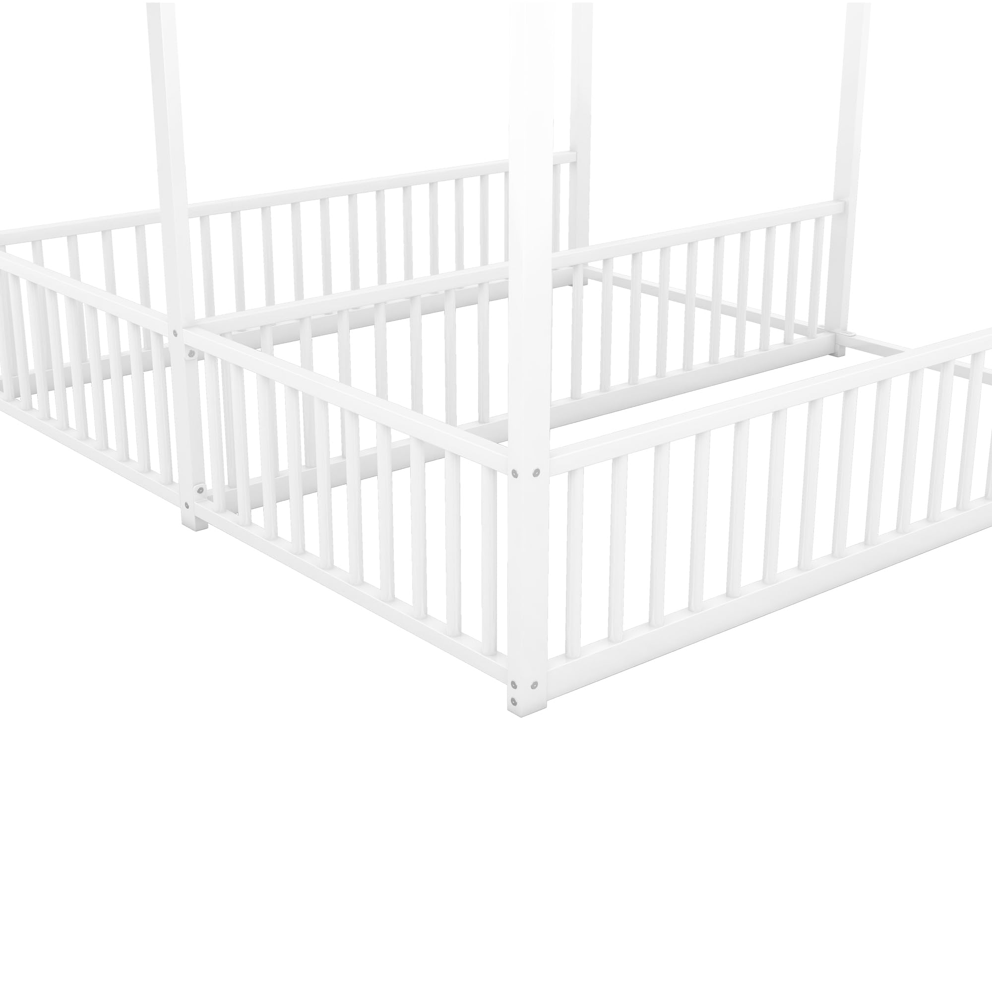 Twin House Floor Bed for Two Kids with Safety Rails