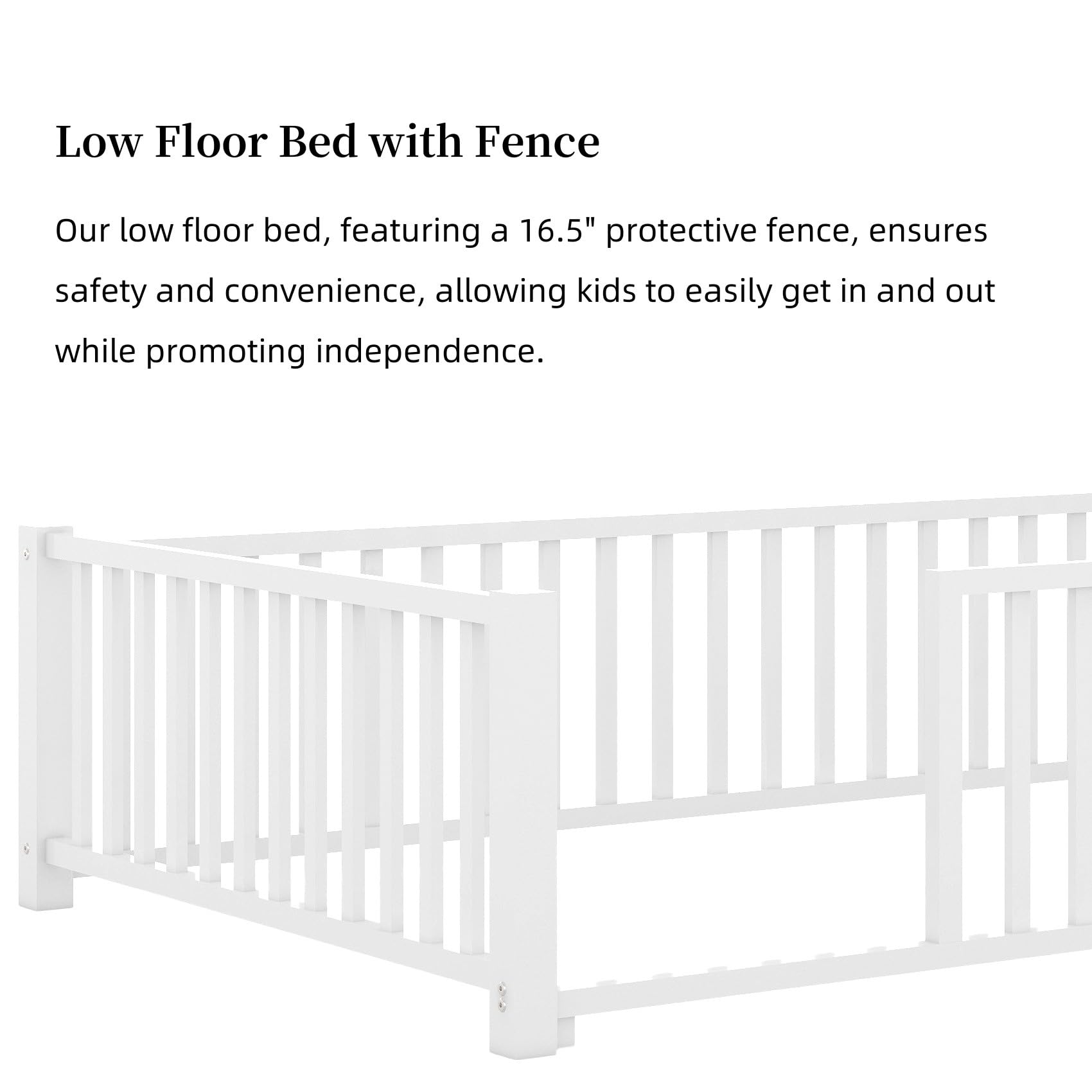 Metal House-Shaped Floor Bed Frame with Safety Guardrails