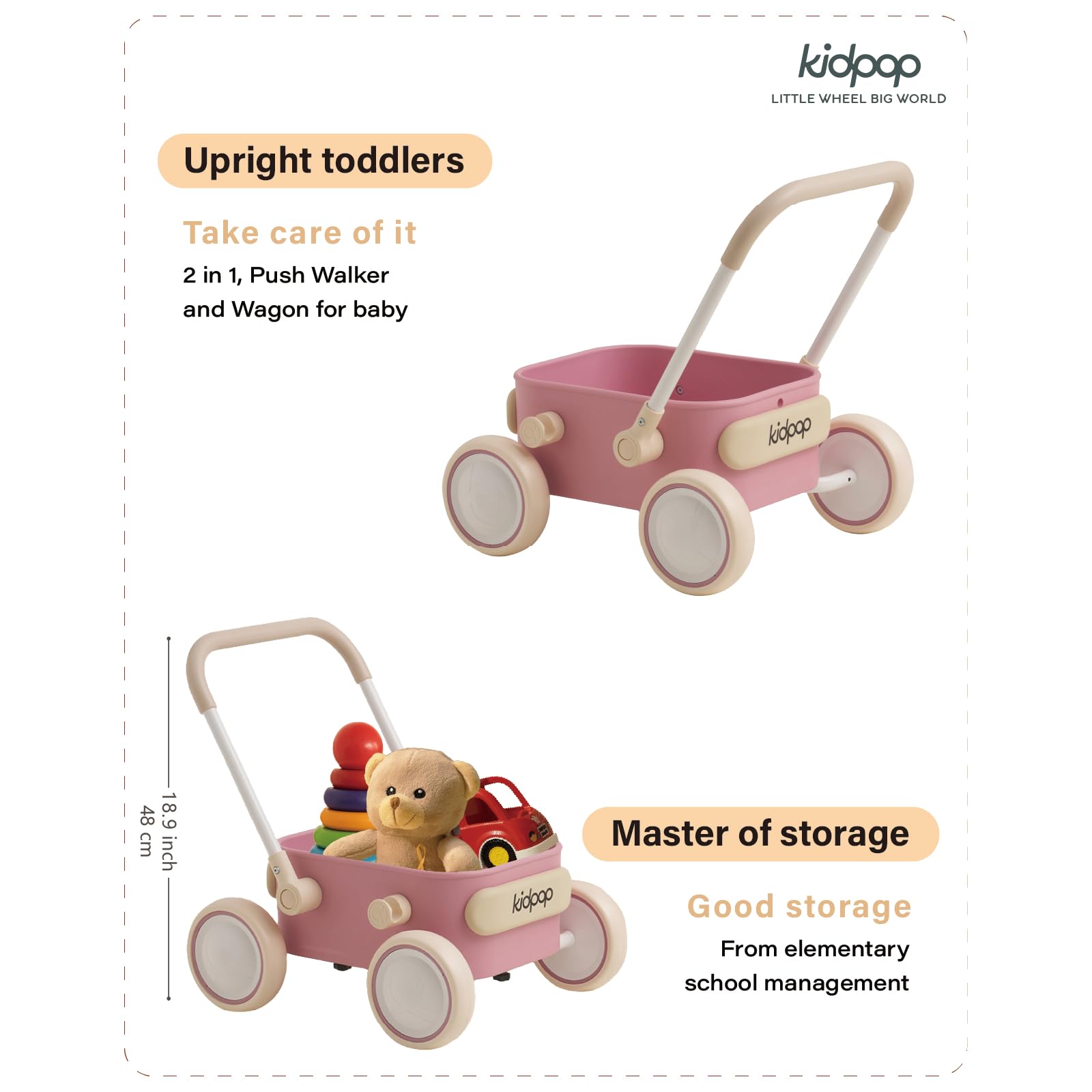 Baby Push Walker with Wheels Toddler Wagon