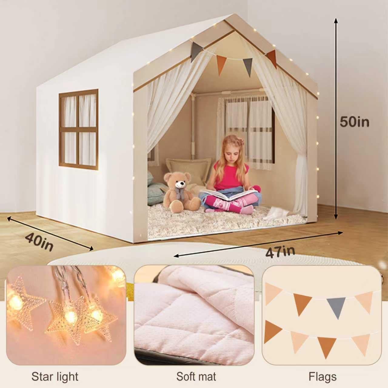 Kids Play Tent with LED Lights and Mat