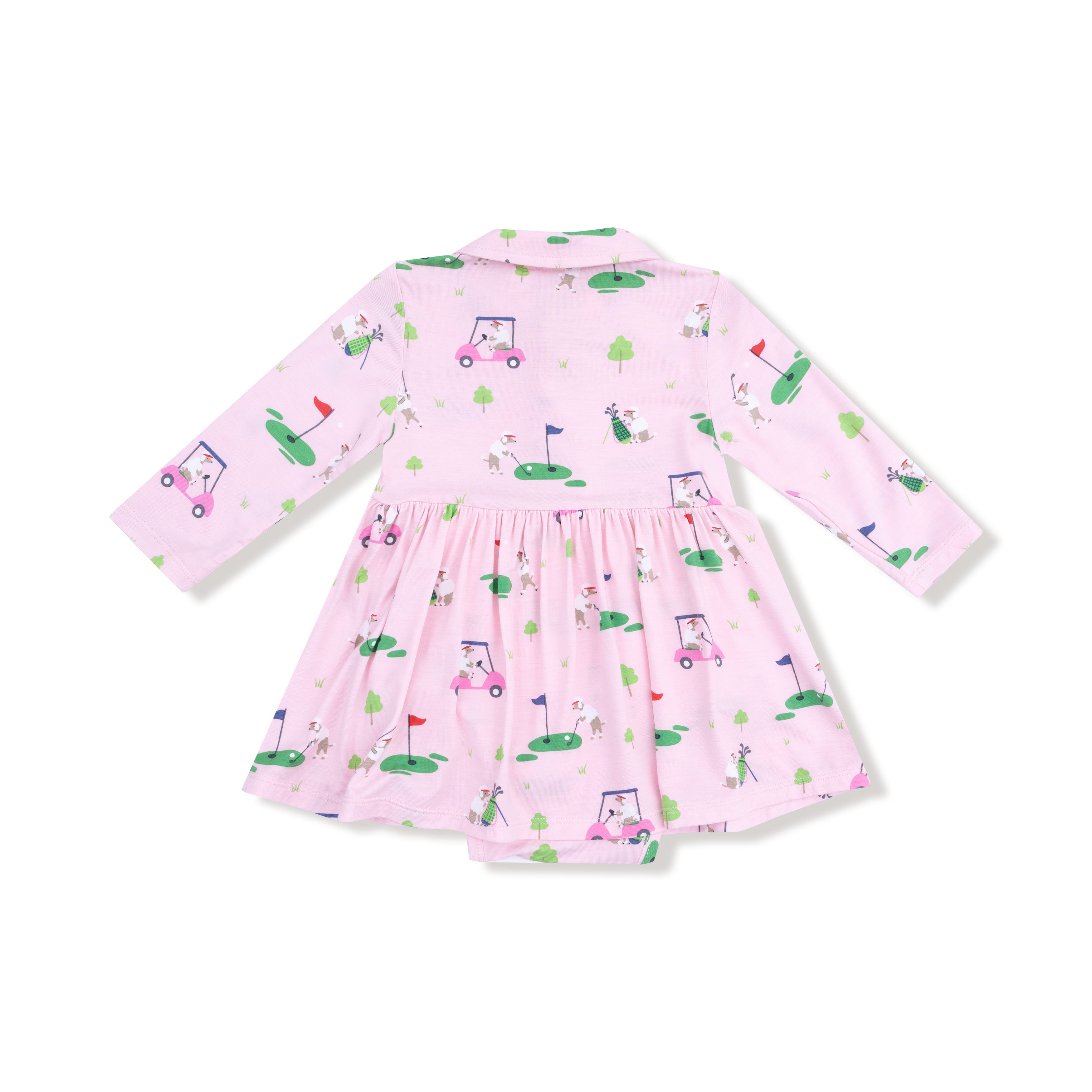 Dog Gone Golf - Pink - Long Sleeve Polo Bodysuit Dress