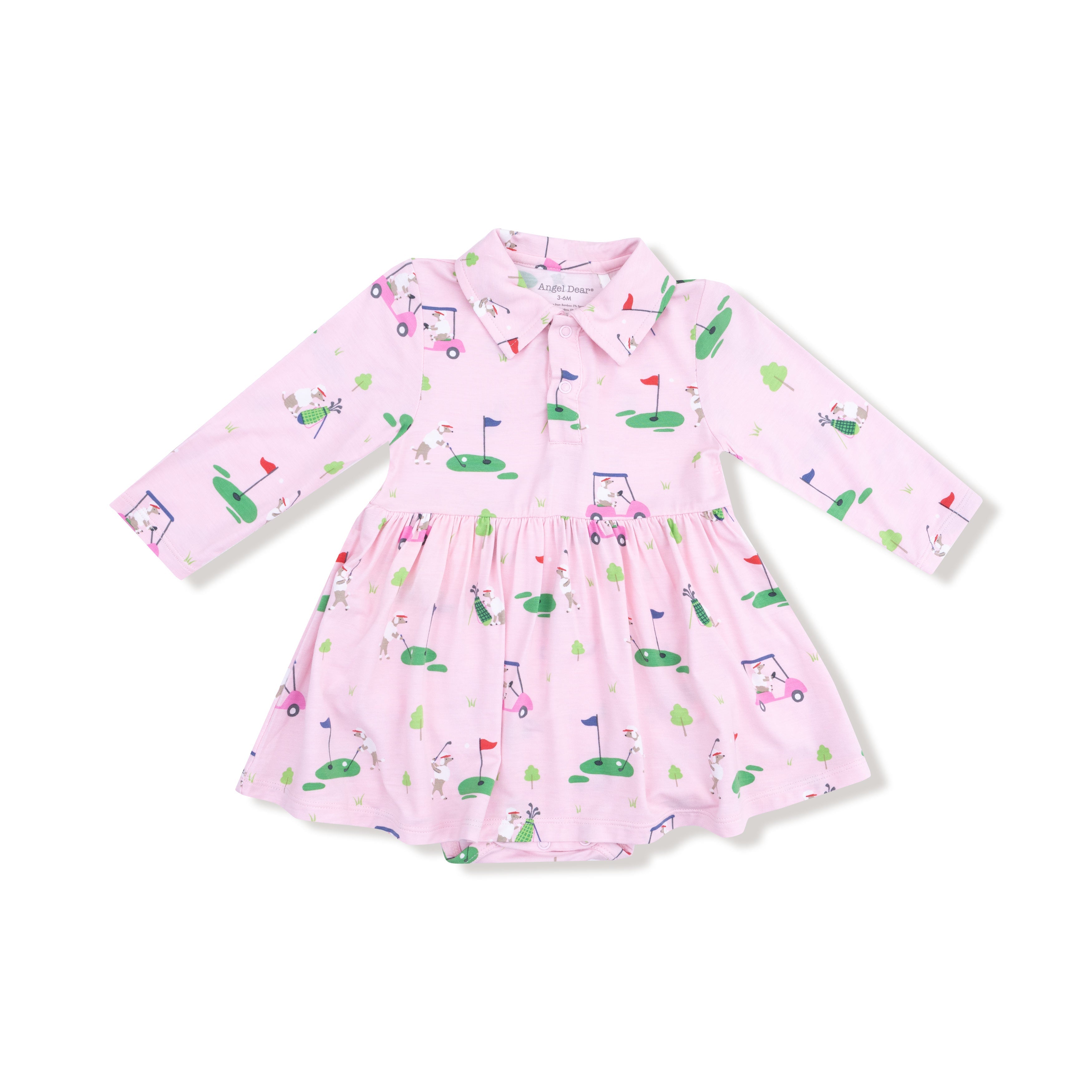 Dog Gone Golf - Pink - Long Sleeve Polo Bodysuit Dress