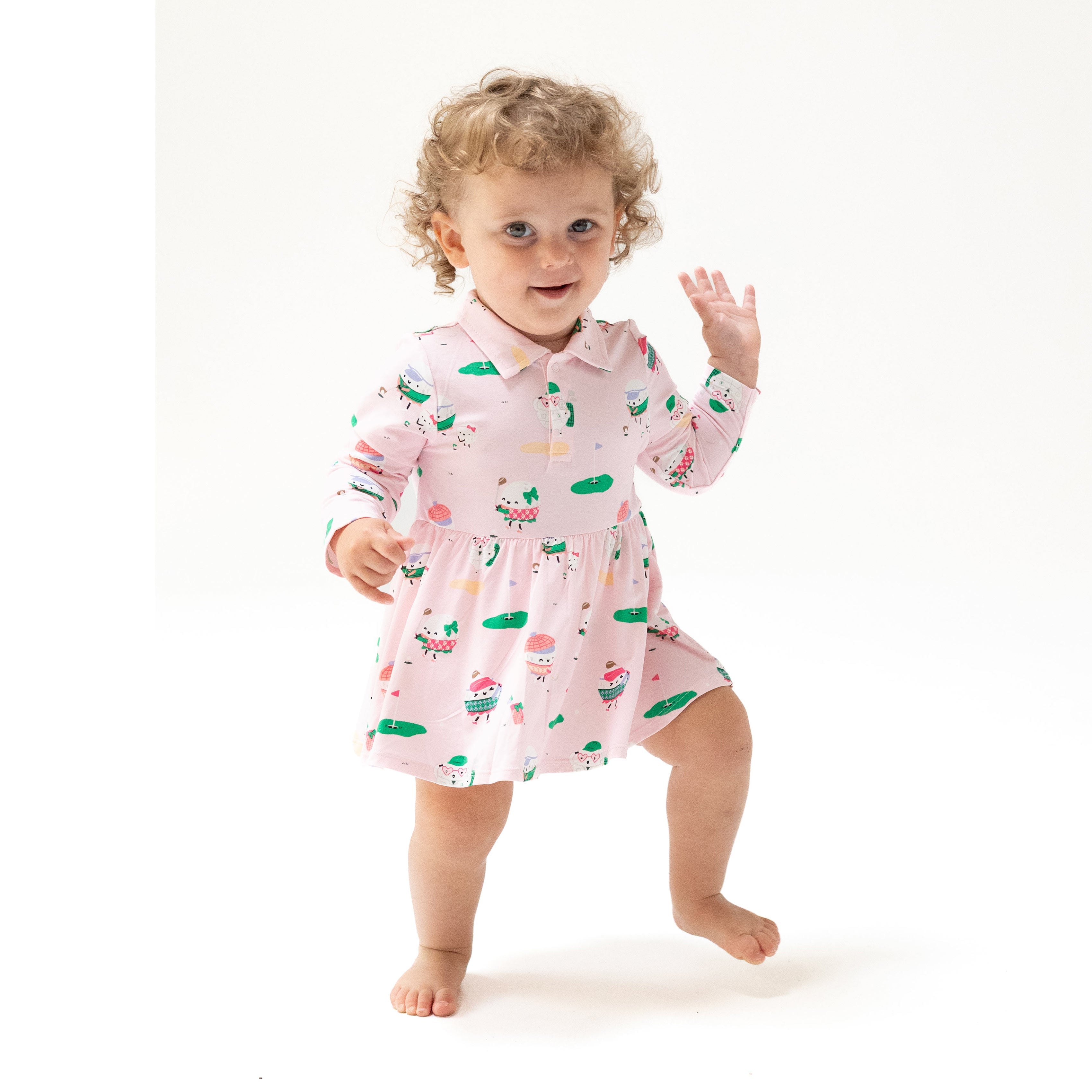 Golf Pros - Pink - Long Sleeve Polo Bodysuit Dress