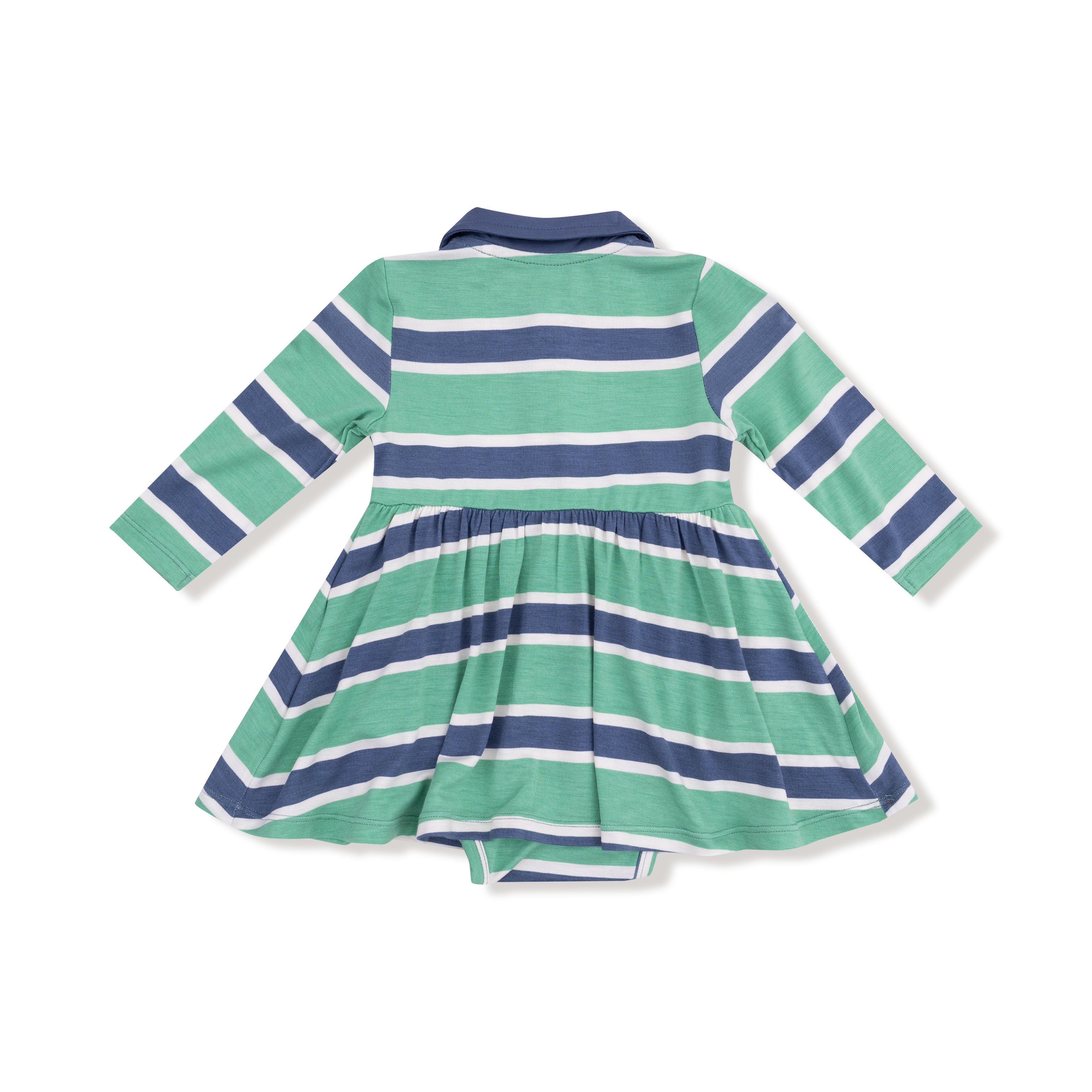 Rugby Stripe - Long Sleeve Polo Bodysuit Dress