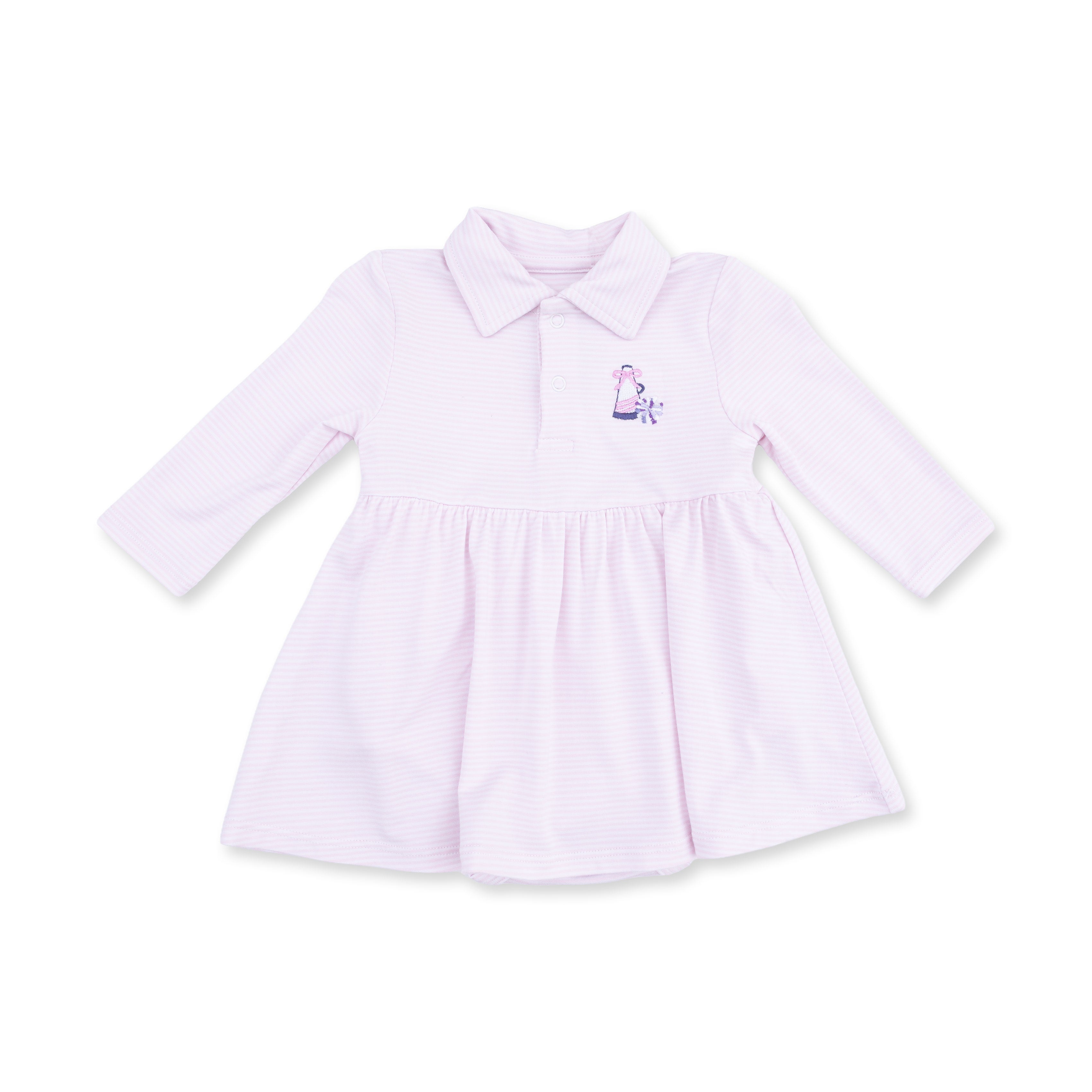 Cheer Pink Micro Stripe - Long Sleeve Tennis Bodysuit Dress