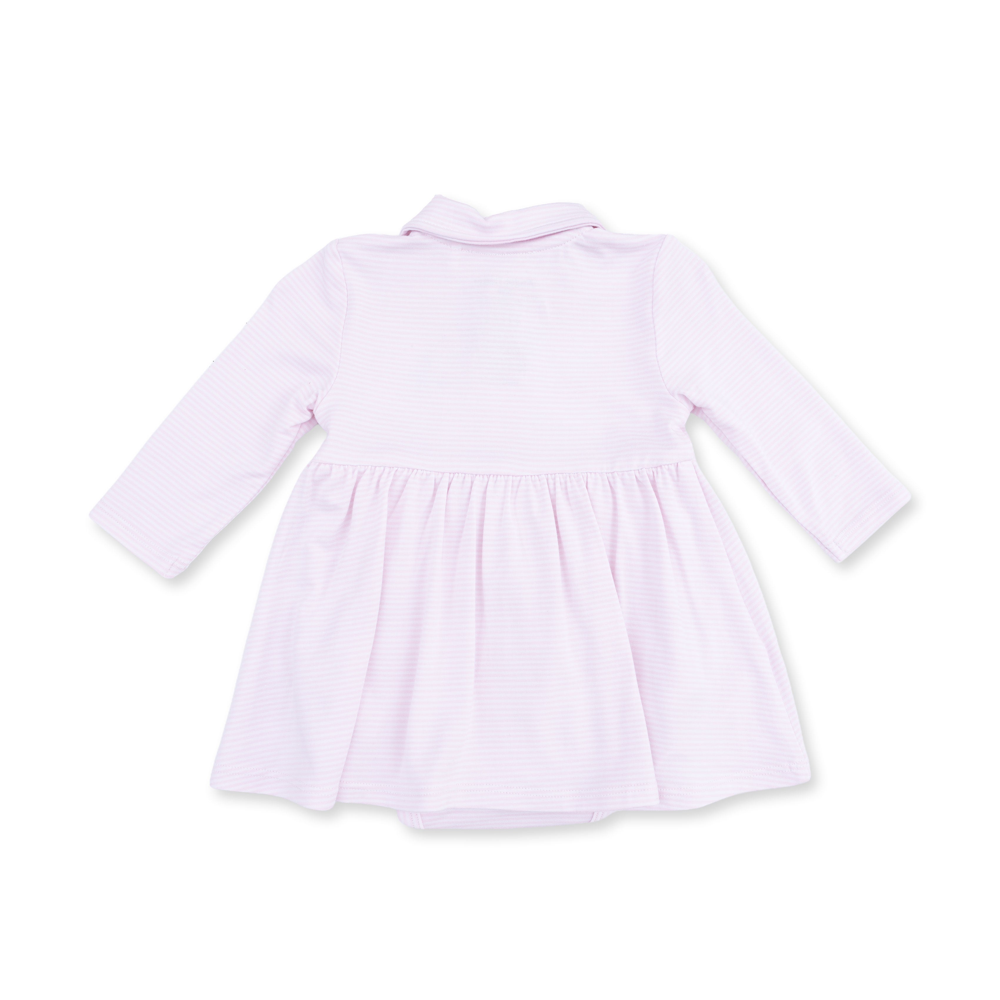 Cheer Pink Micro Stripe - Long Sleeve Tennis Bodysuit Dress