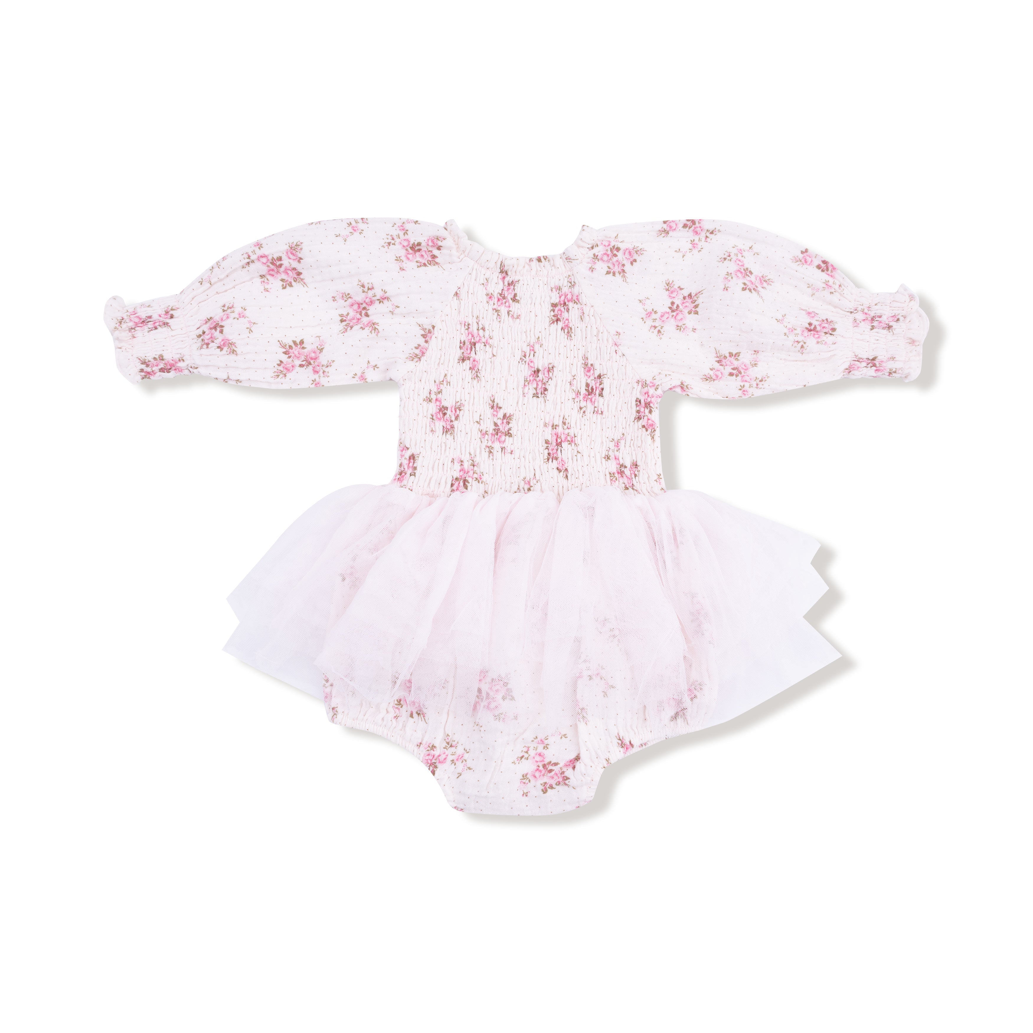 Belle Rosette Dot - Long Sleeve Smocked Bubble with Tutu