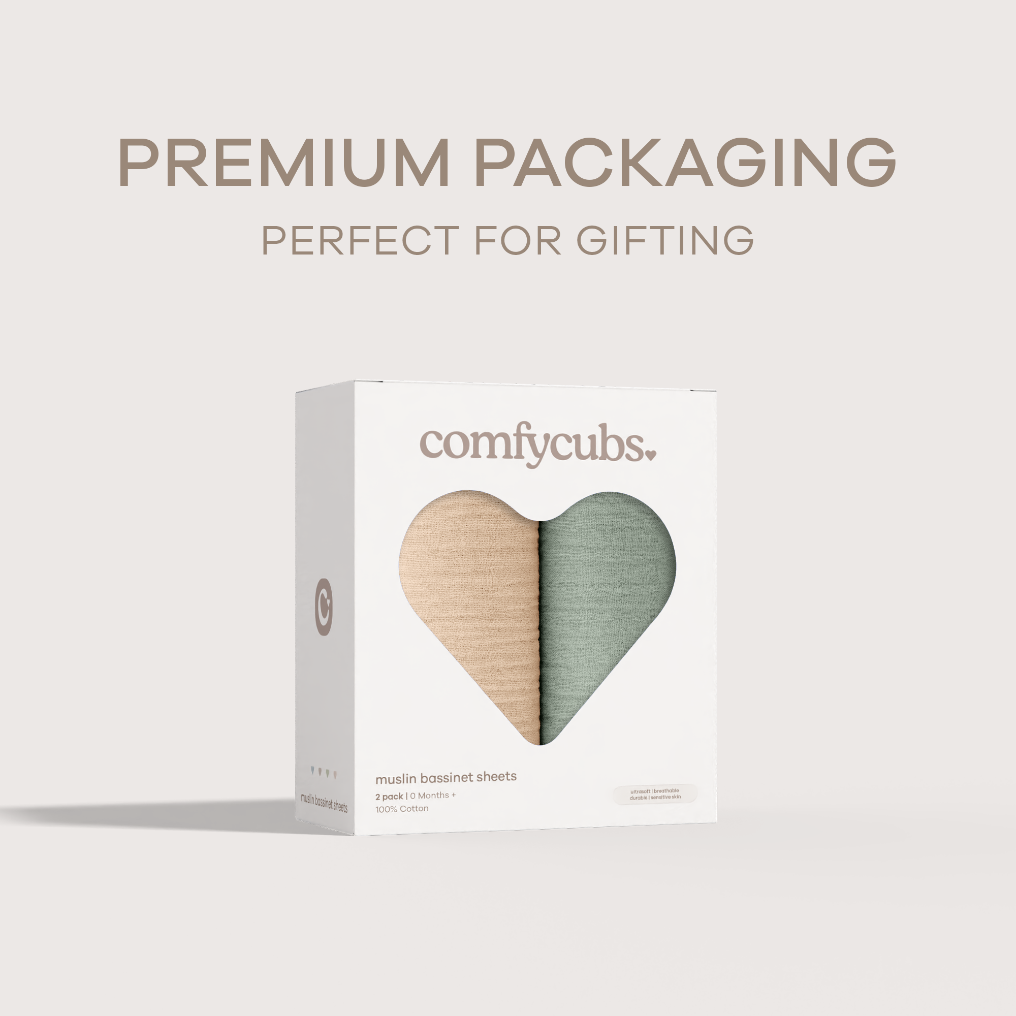 Muslin Cotton Bassinet Sheets, 2 Pack in Fern and Cream