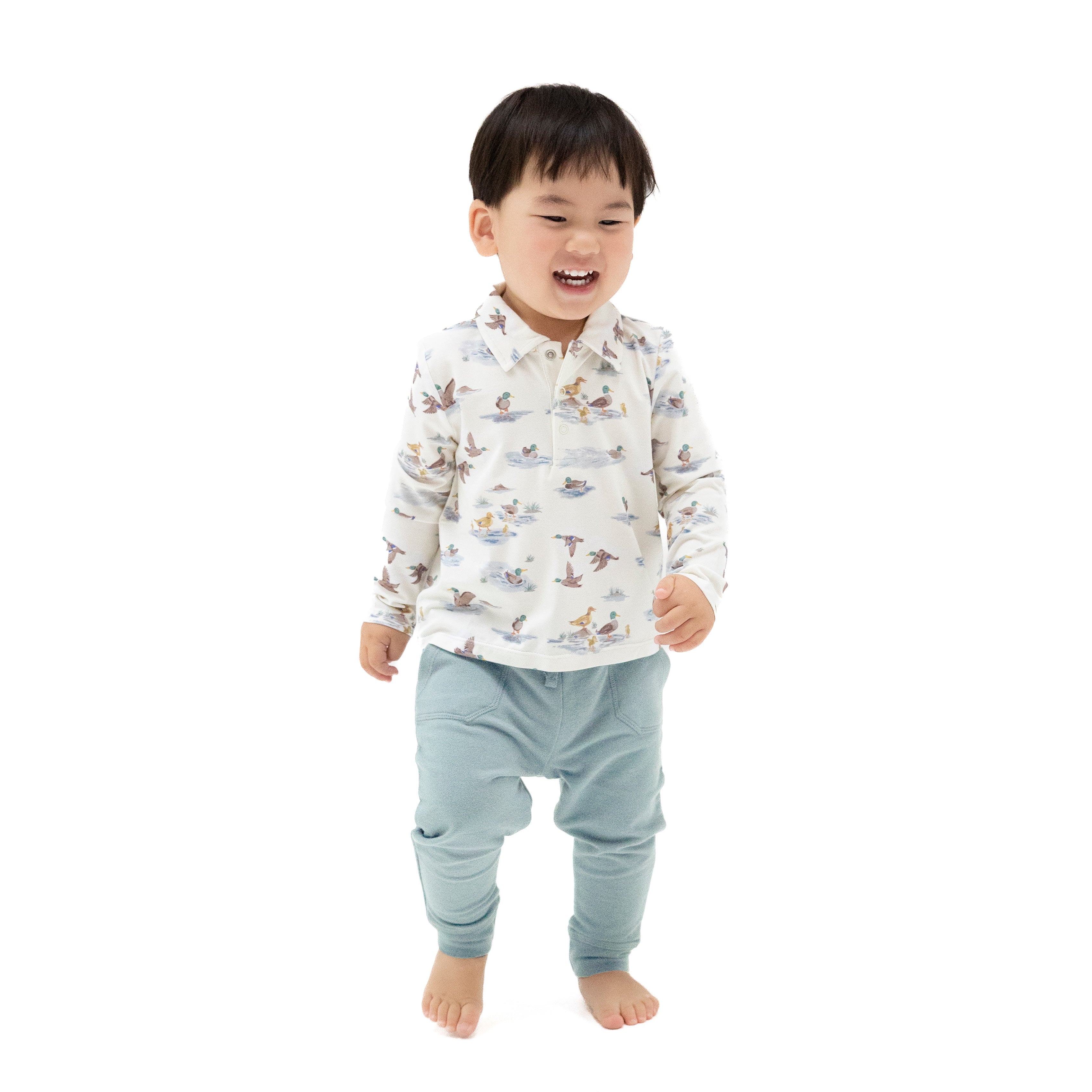 Migrating Mallards - Long Sleeve Polo Shirt with Bamboo Jogger