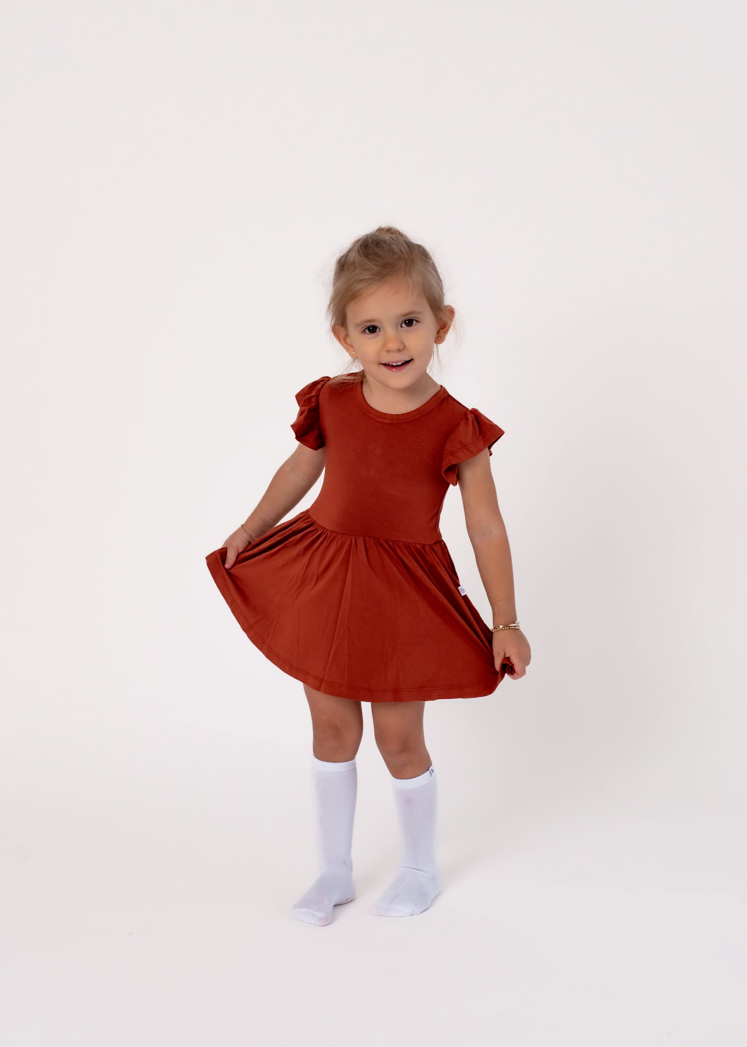 Pecan | Flutter Bodysuit Dress