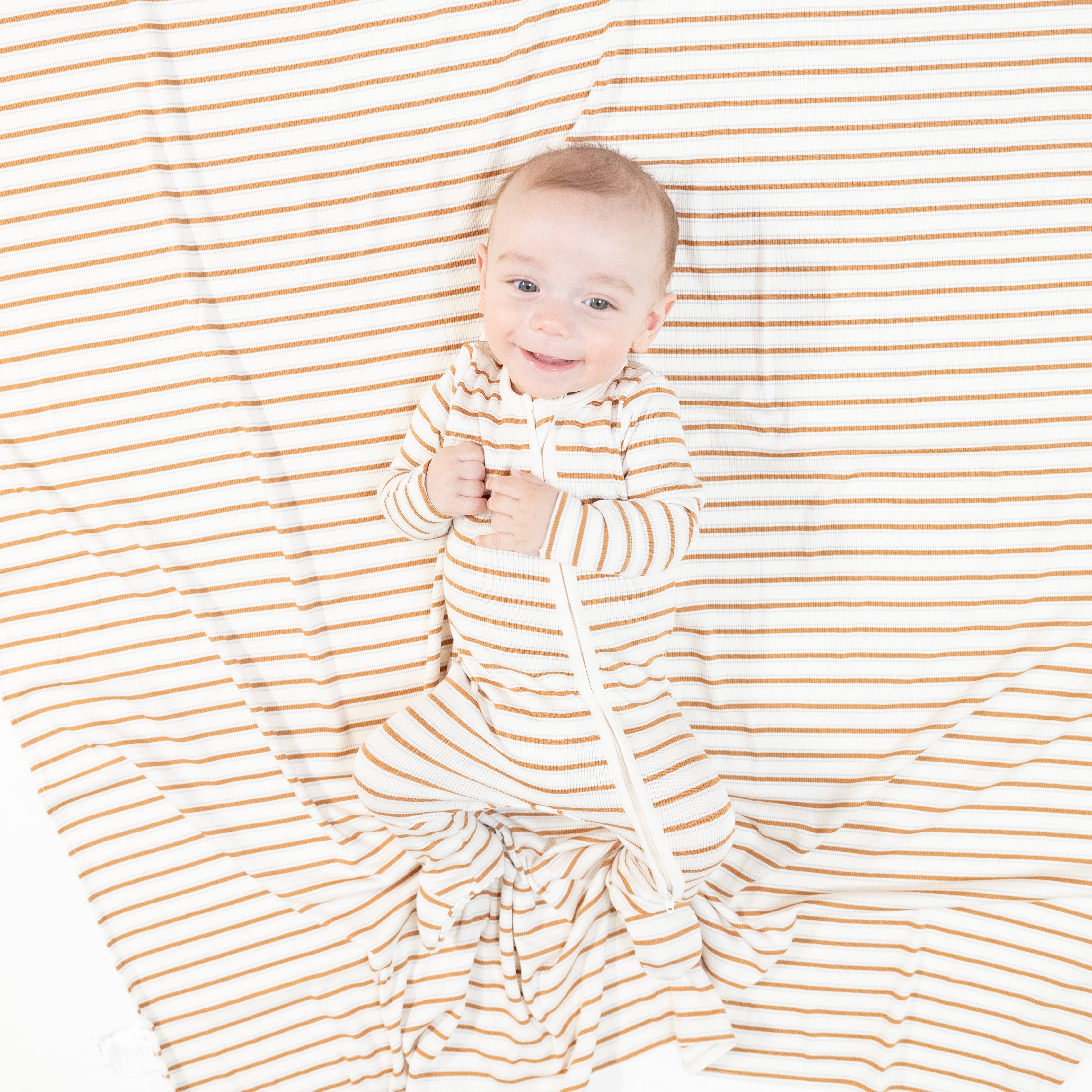 Vintage Stripe - Brown - 2 Way Zipper Footie
