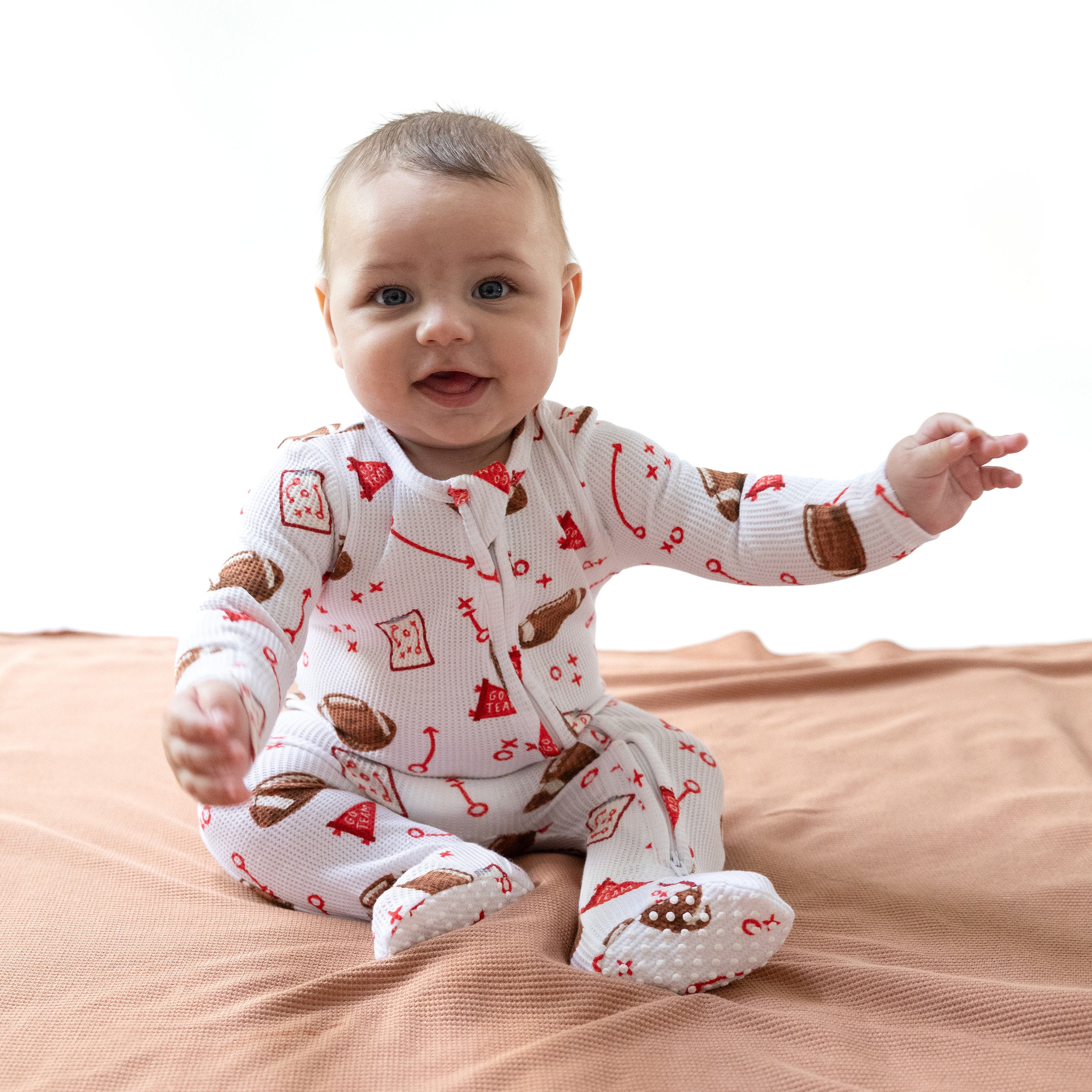 Touchdown Time - Red - 2 Way Zipper Footie