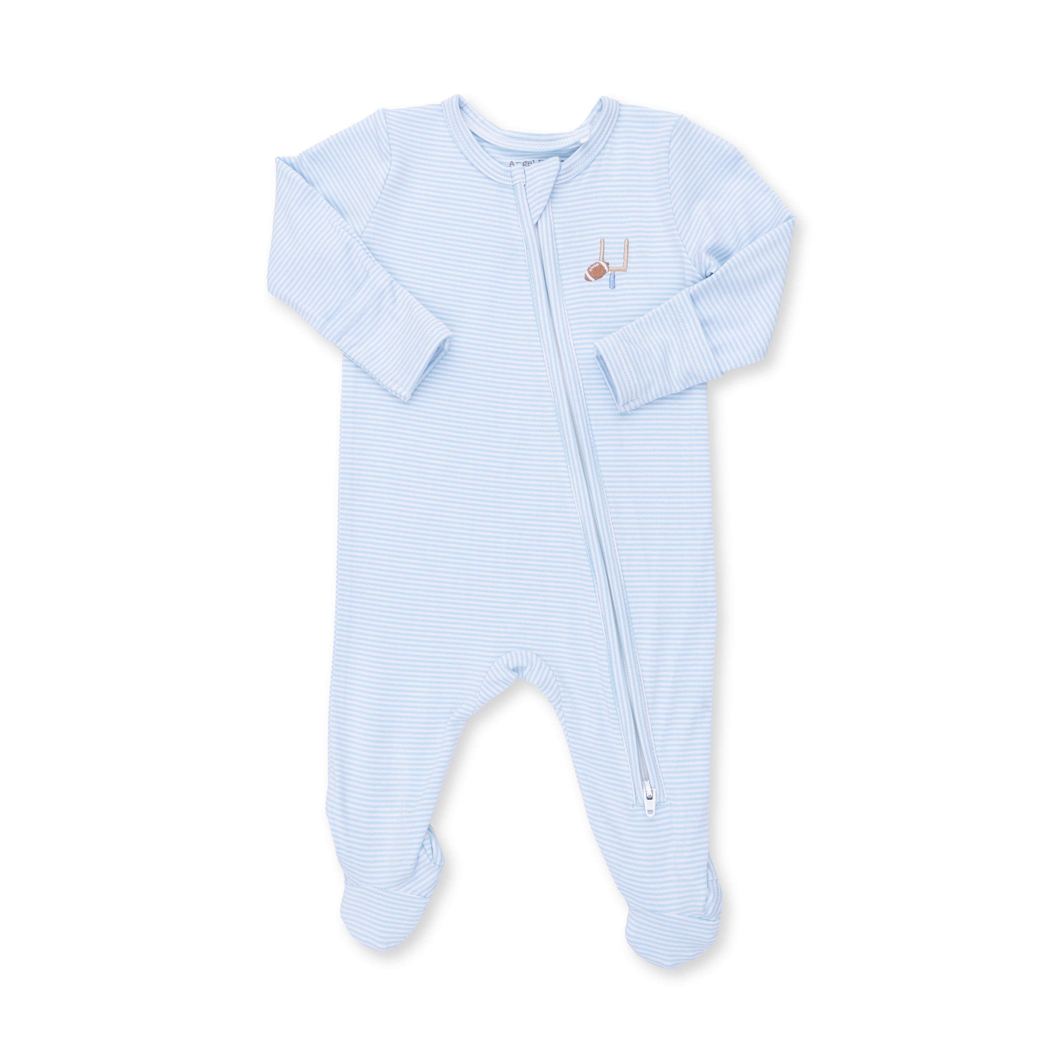 Football Blue Micro Stripe - 2 Way Zipper Footie