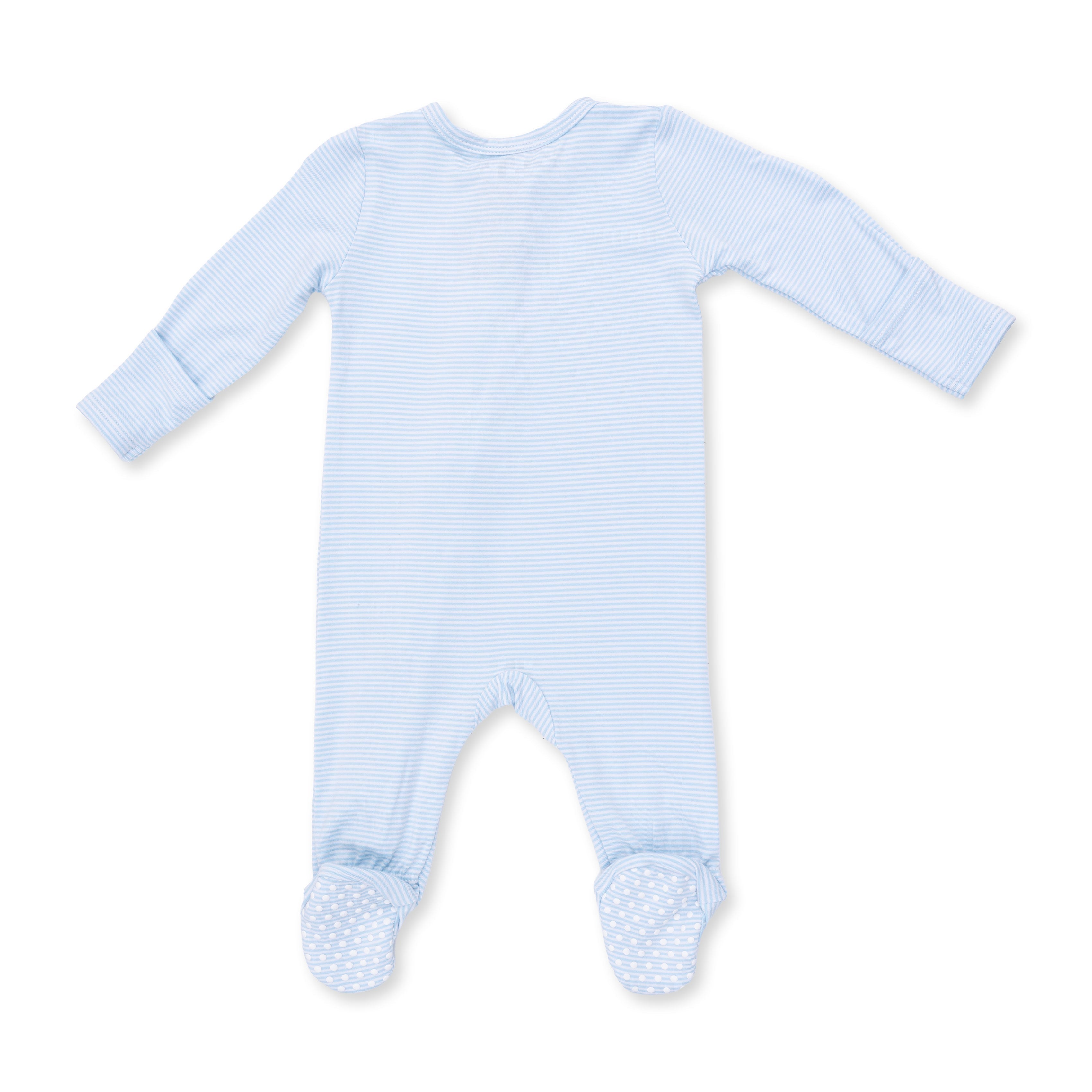 Football Blue Micro Stripe - 2 Way Zipper Footie