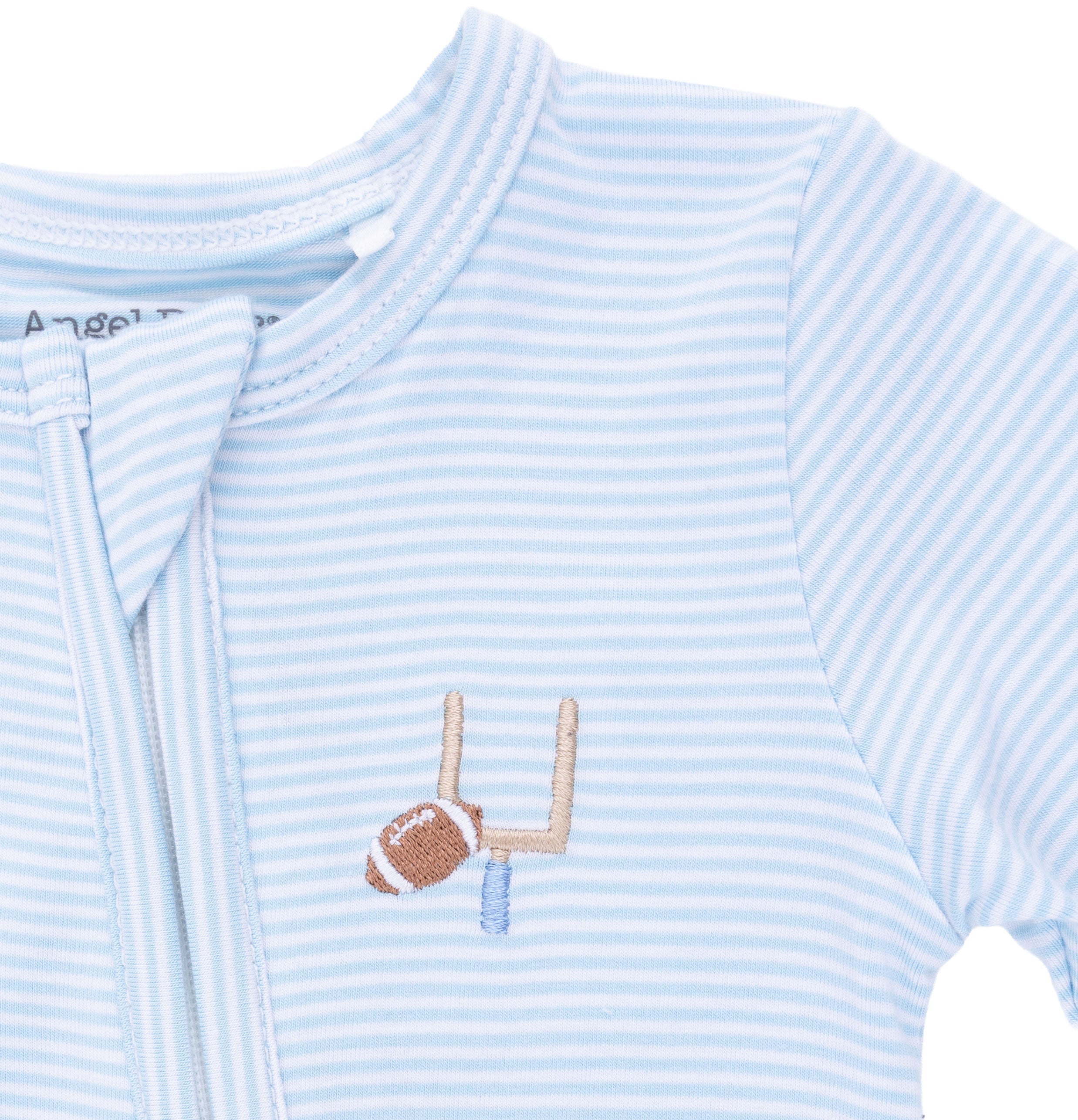 Football Blue Micro Stripe - 2 Way Zipper Footie