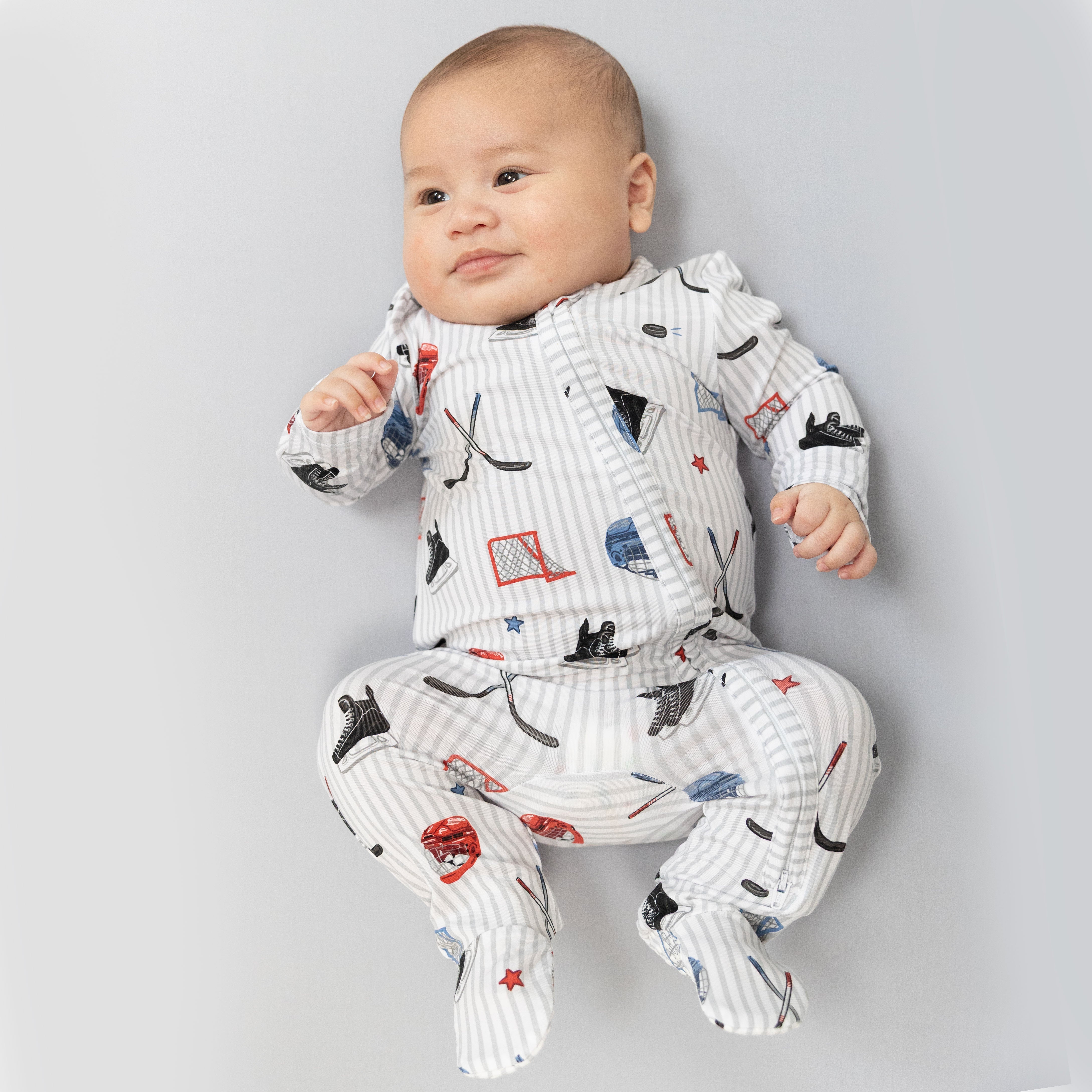 Hockey Stripe - 2 Way Zipper Footie