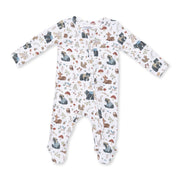 Southern Woodland Animals Green - 2 Way Zipper Footie