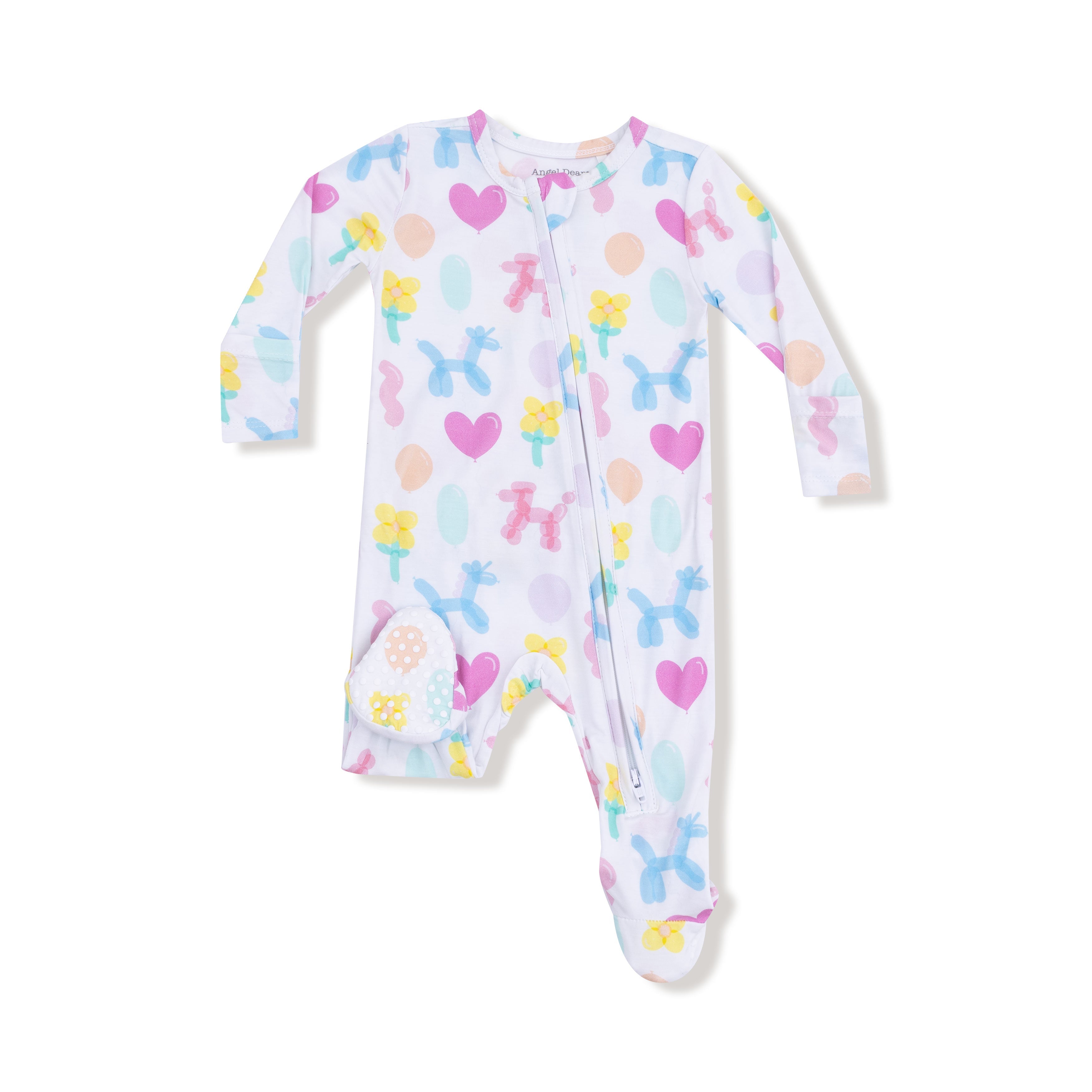 Balloon Animals - Pink - 2 Way Zipper Ruffle Back Footie