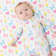 Balloon Animals - Pink - 2 Way Zipper Ruffle Back Footie