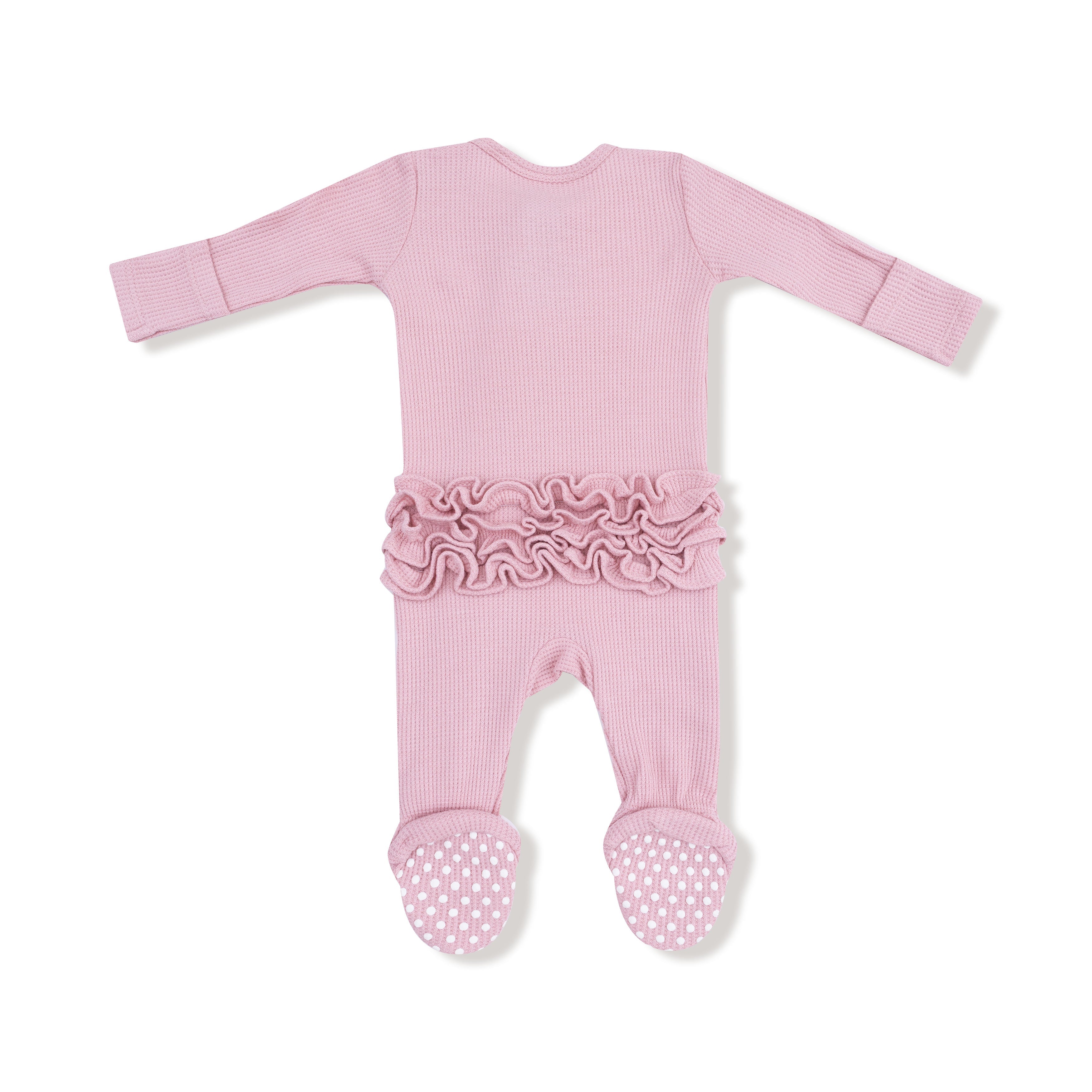 Cameo Pink - 2 Way Zipper Ruffle Back Footie