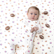 Footballs and Bows - 2 Way Zipper Ruffle Back Footie
