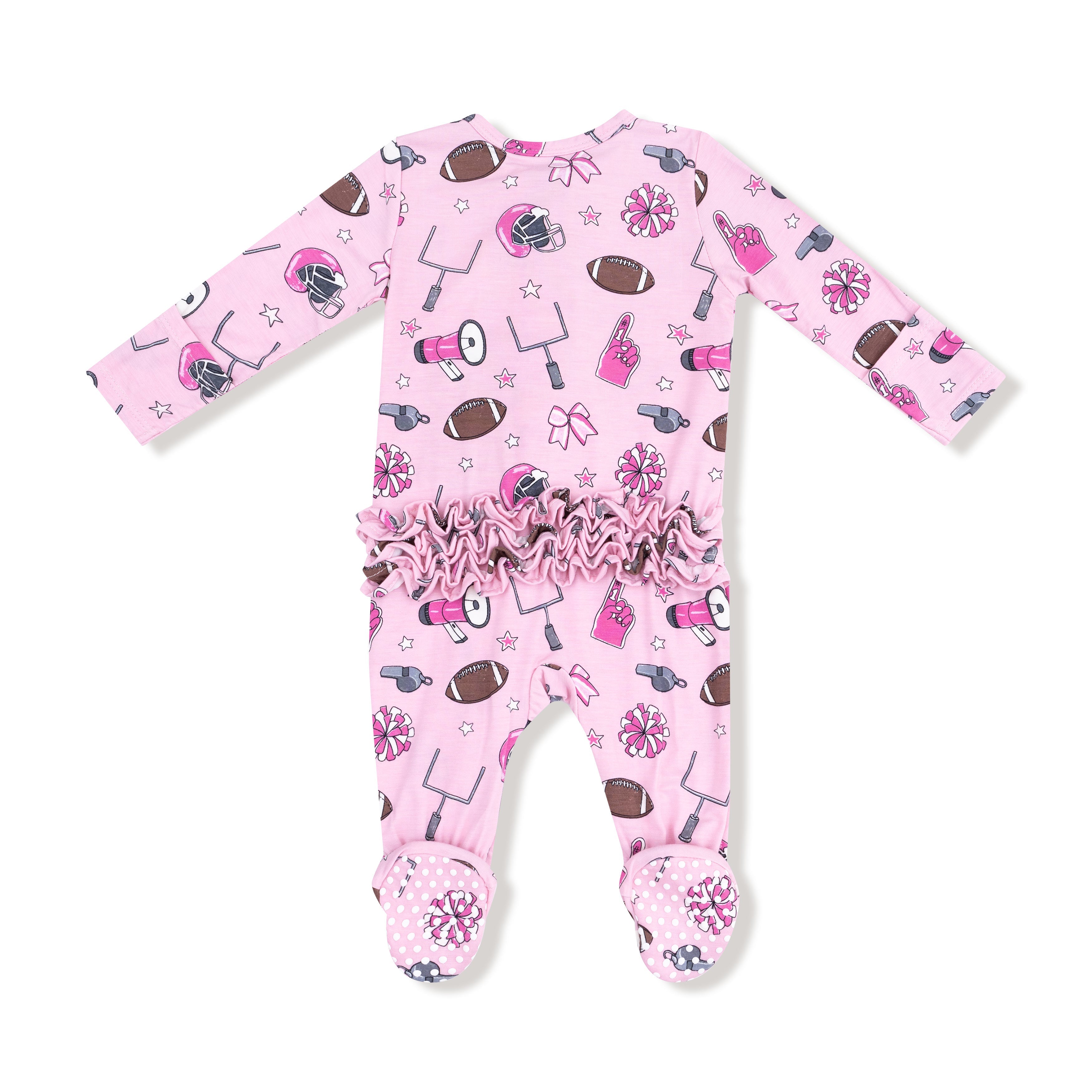 Game Day - Pink - 2 Way Zipper Ruffle Back Footie