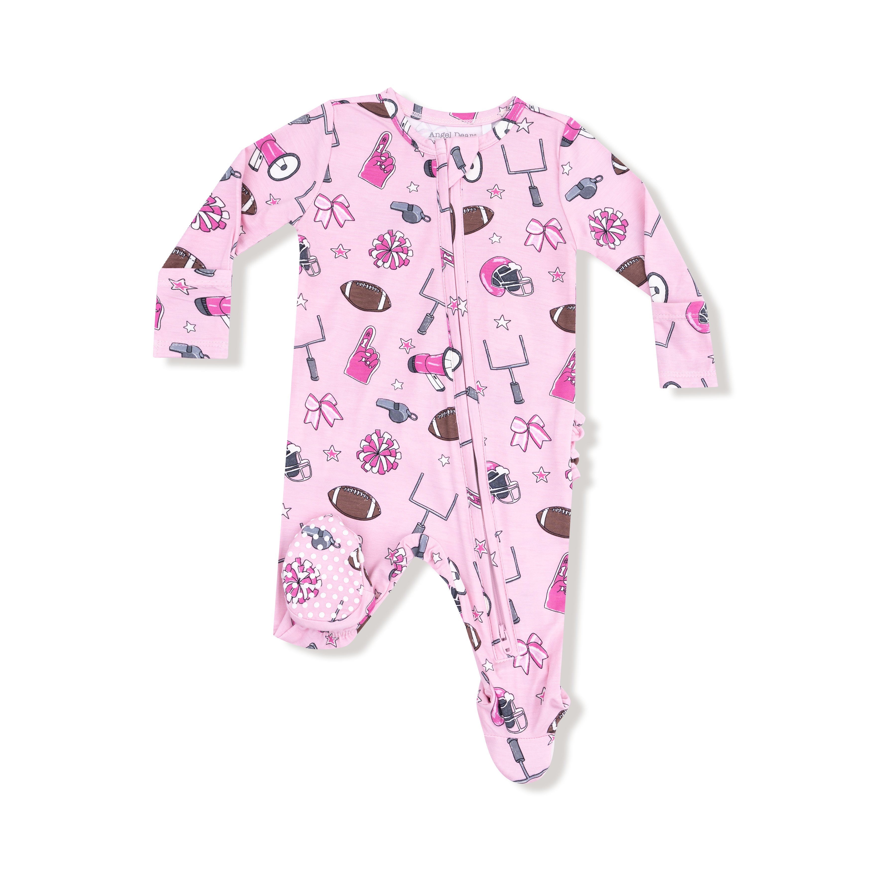 Game Day - Pink - 2 Way Zipper Ruffle Back Footie