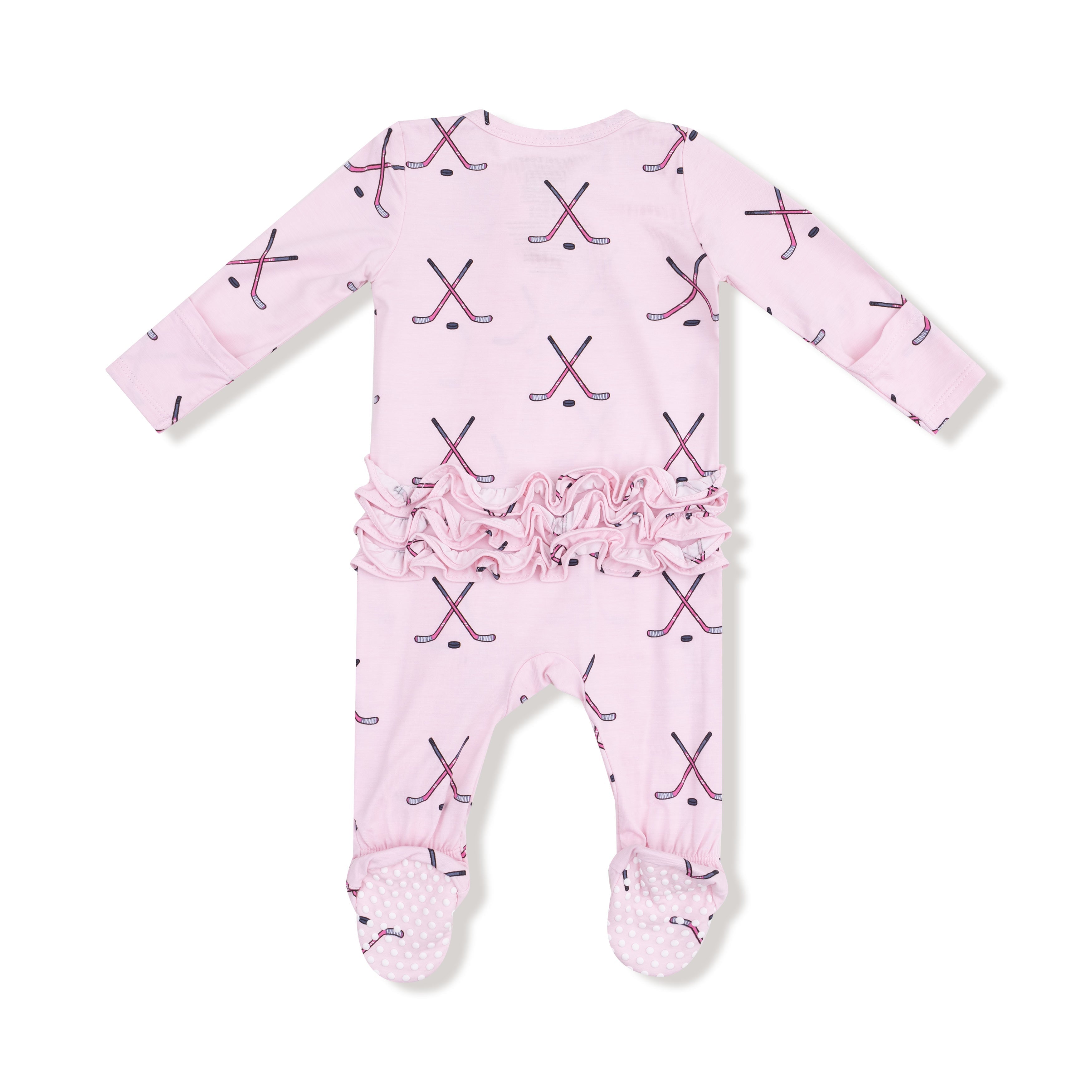 Hockey - Pink - 2 Way Zipper Ruffle Back Footie