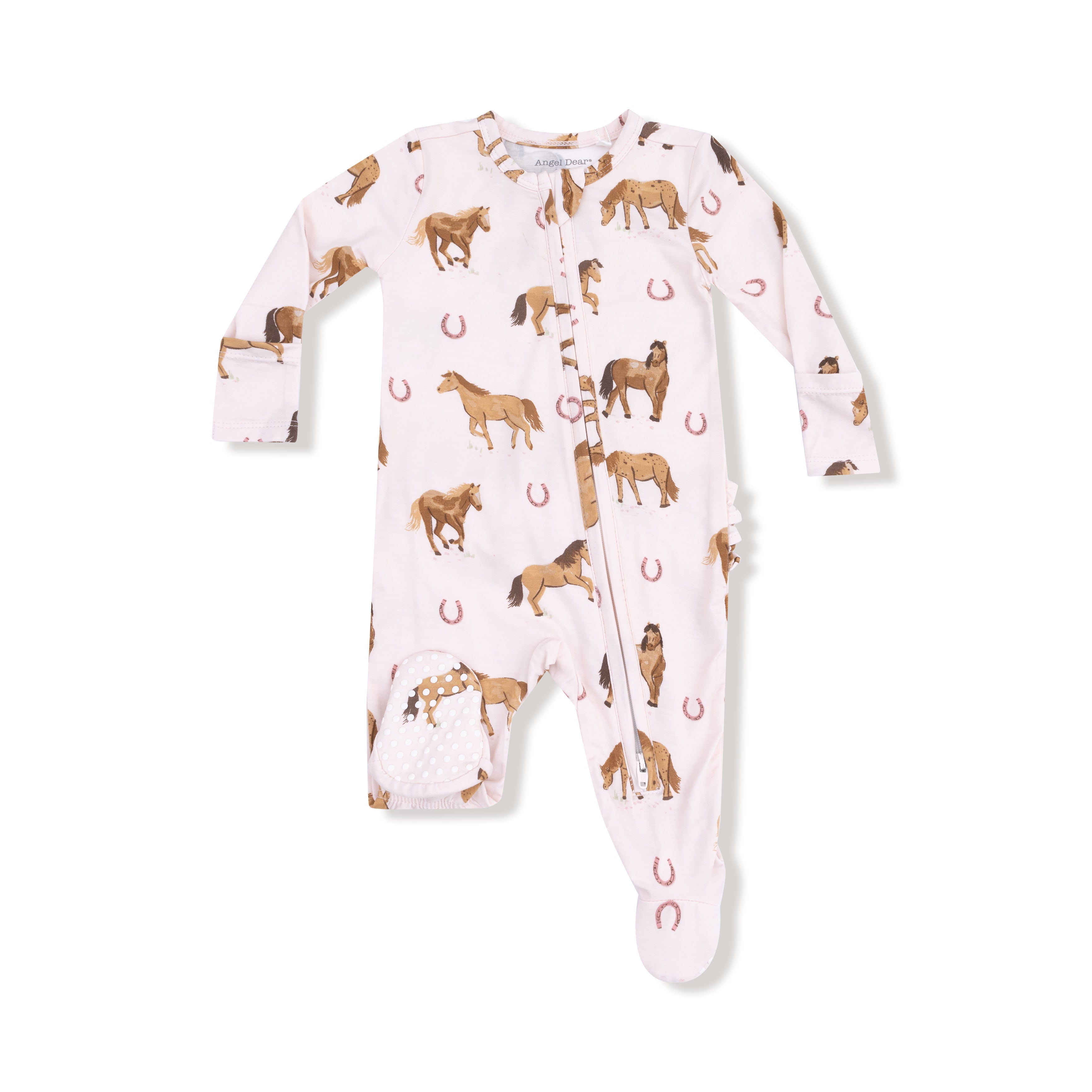 Horses - Pink - 2 Way Zipper Ruffle Back Footie