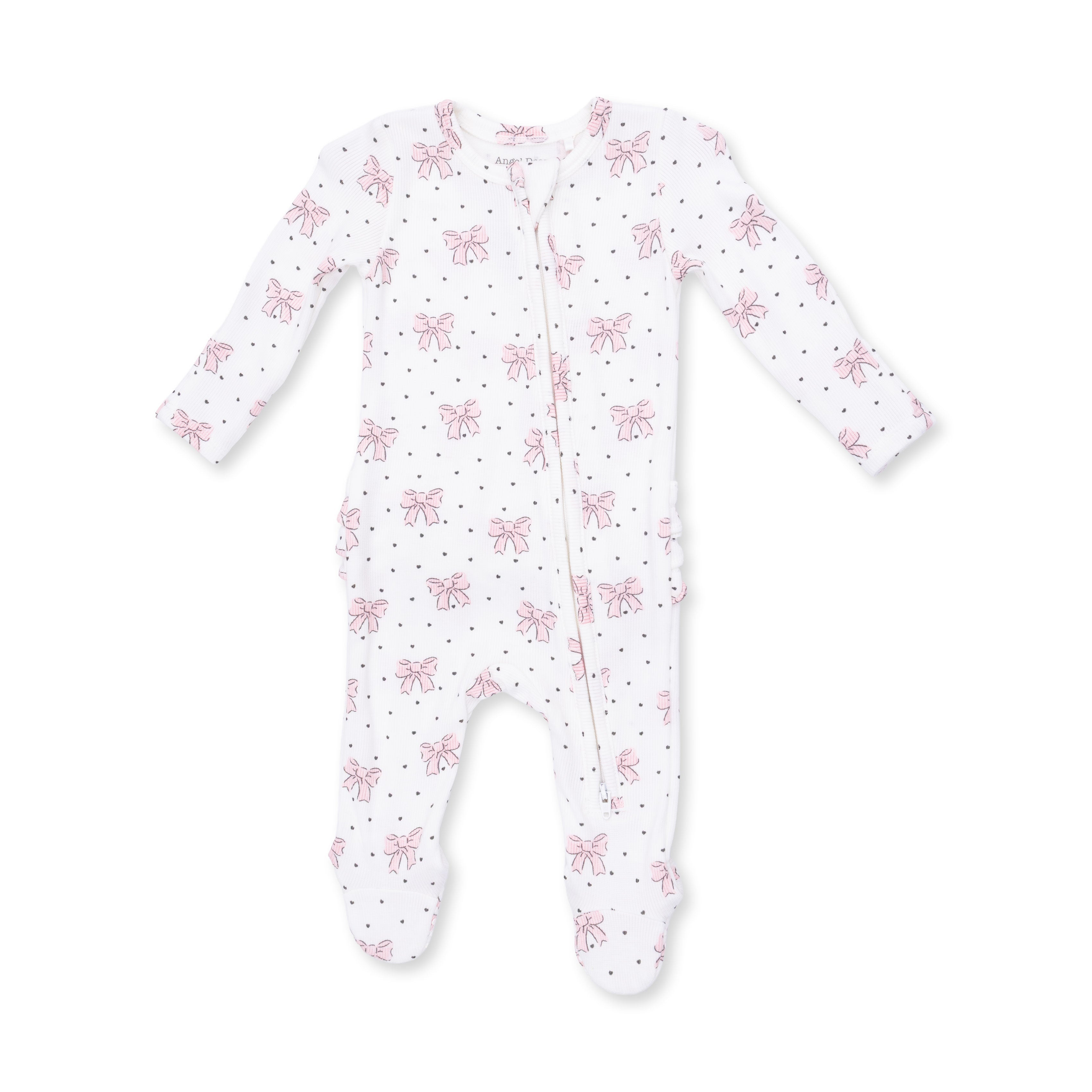 Bows and Hearts - 2 Way Ruffle Back Zipper Footie