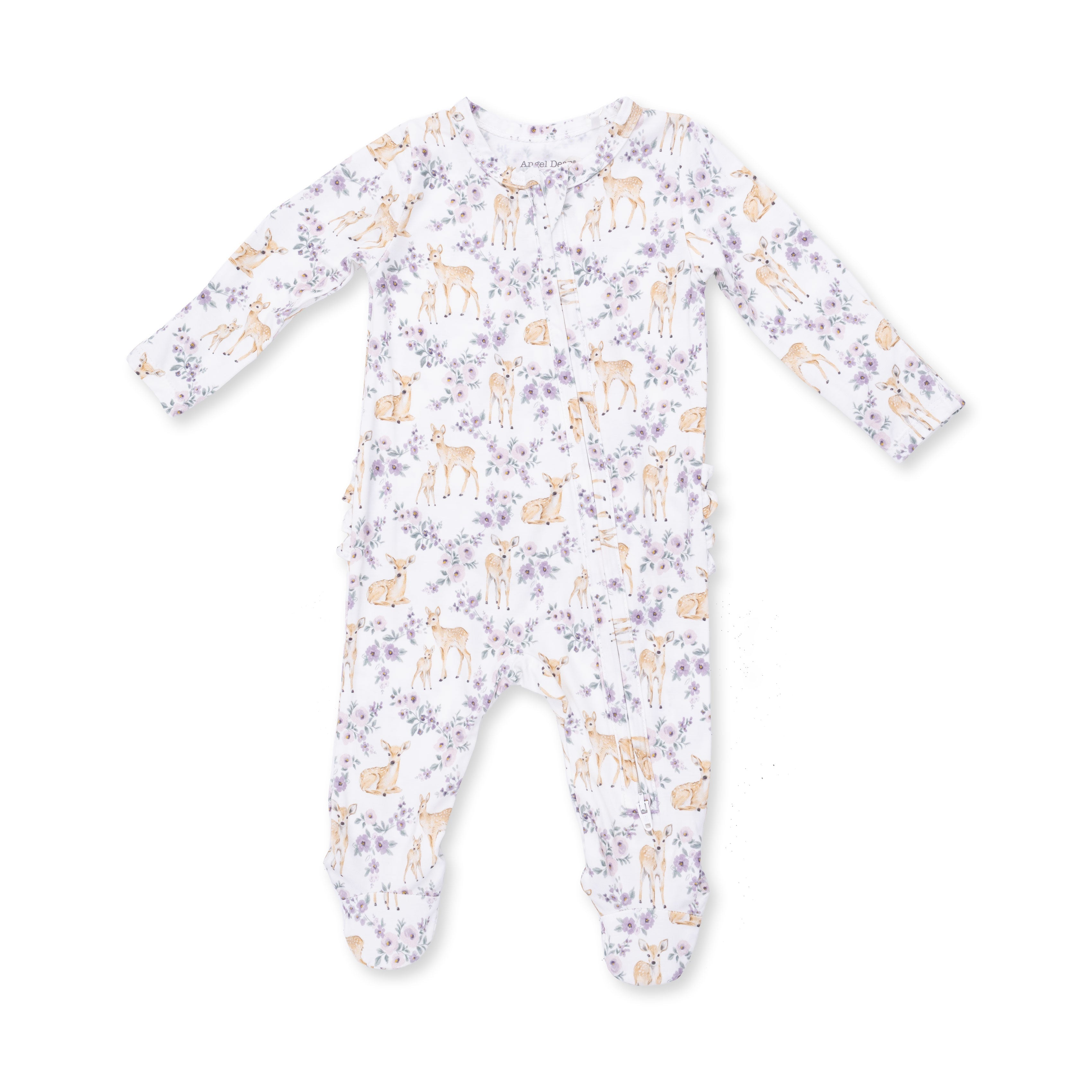 Floral Deer - 2 Way Ruffle Back Zipper Footie