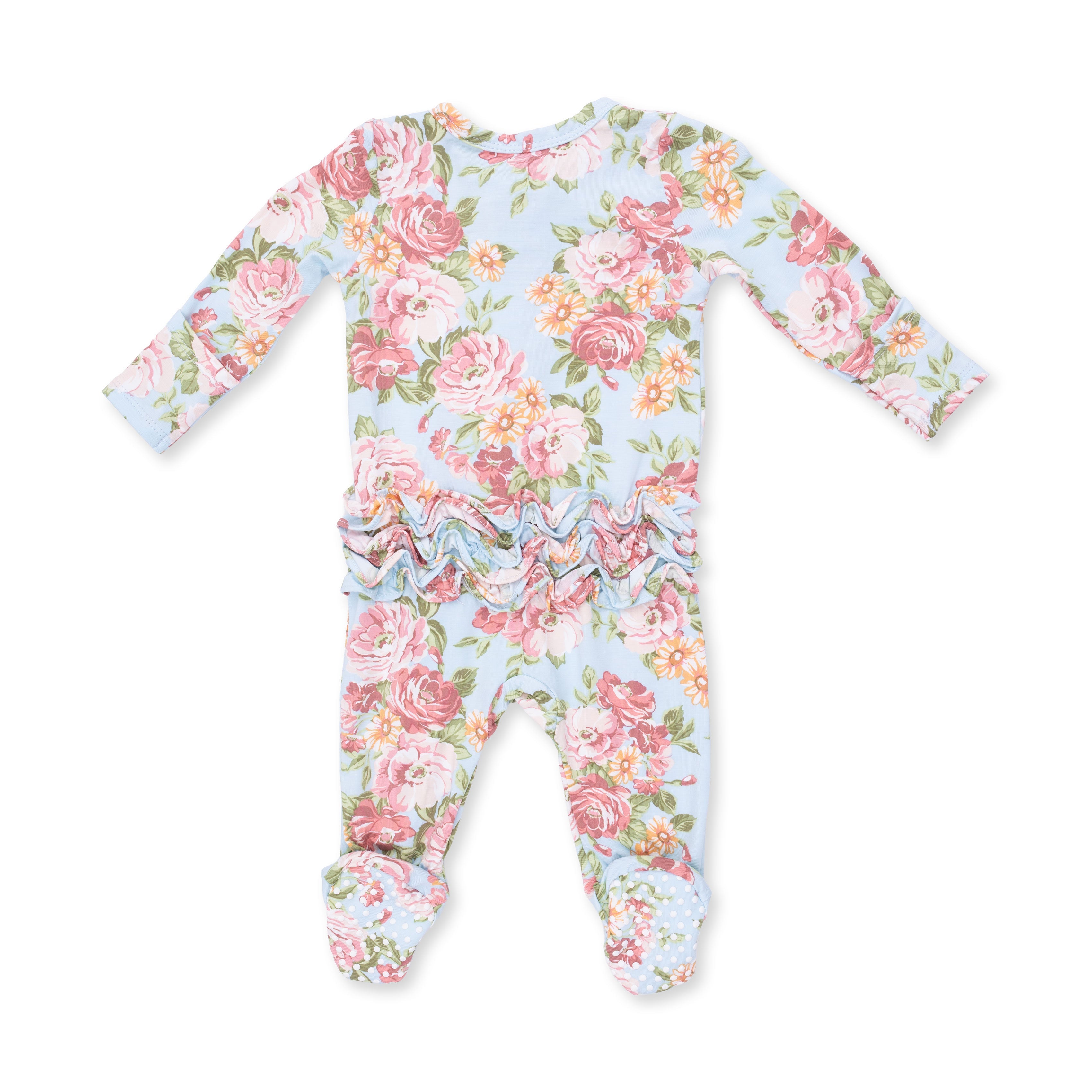 Angeline Floral - 2 Way Ruffle Back Zipper Footie