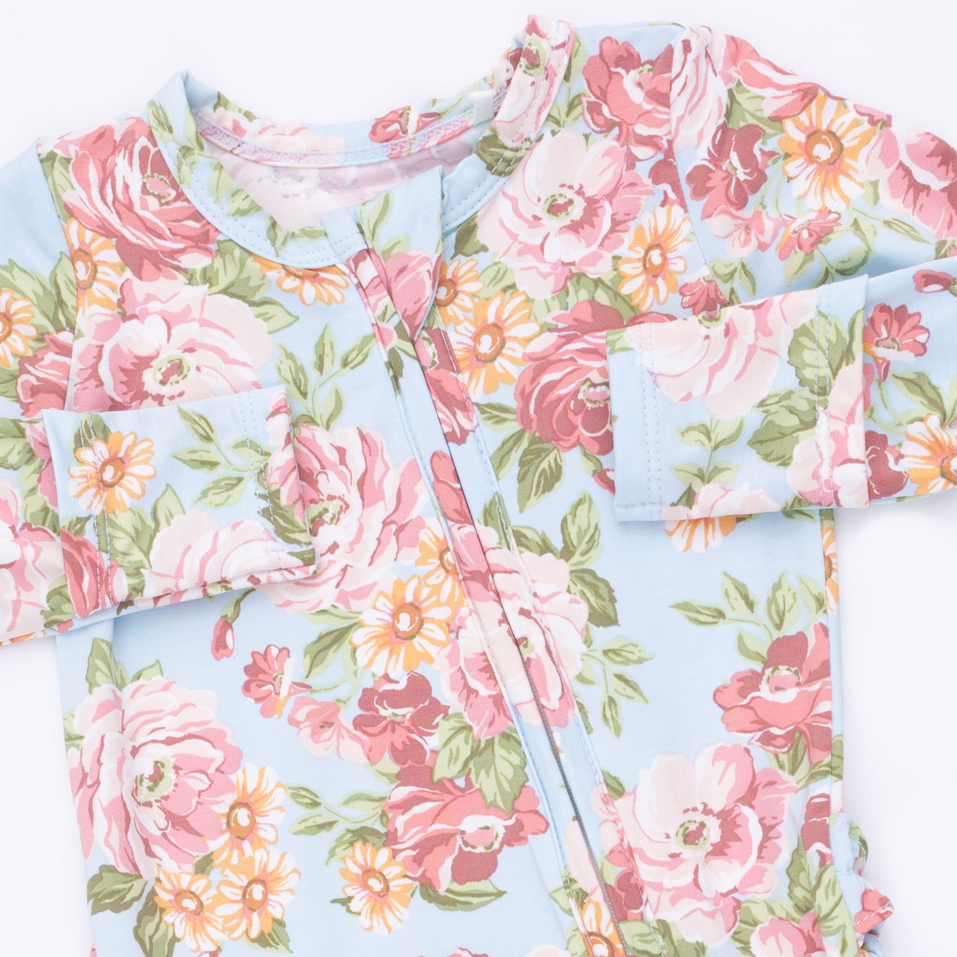 Angeline Floral - 2 Way Ruffle Back Zipper Footie