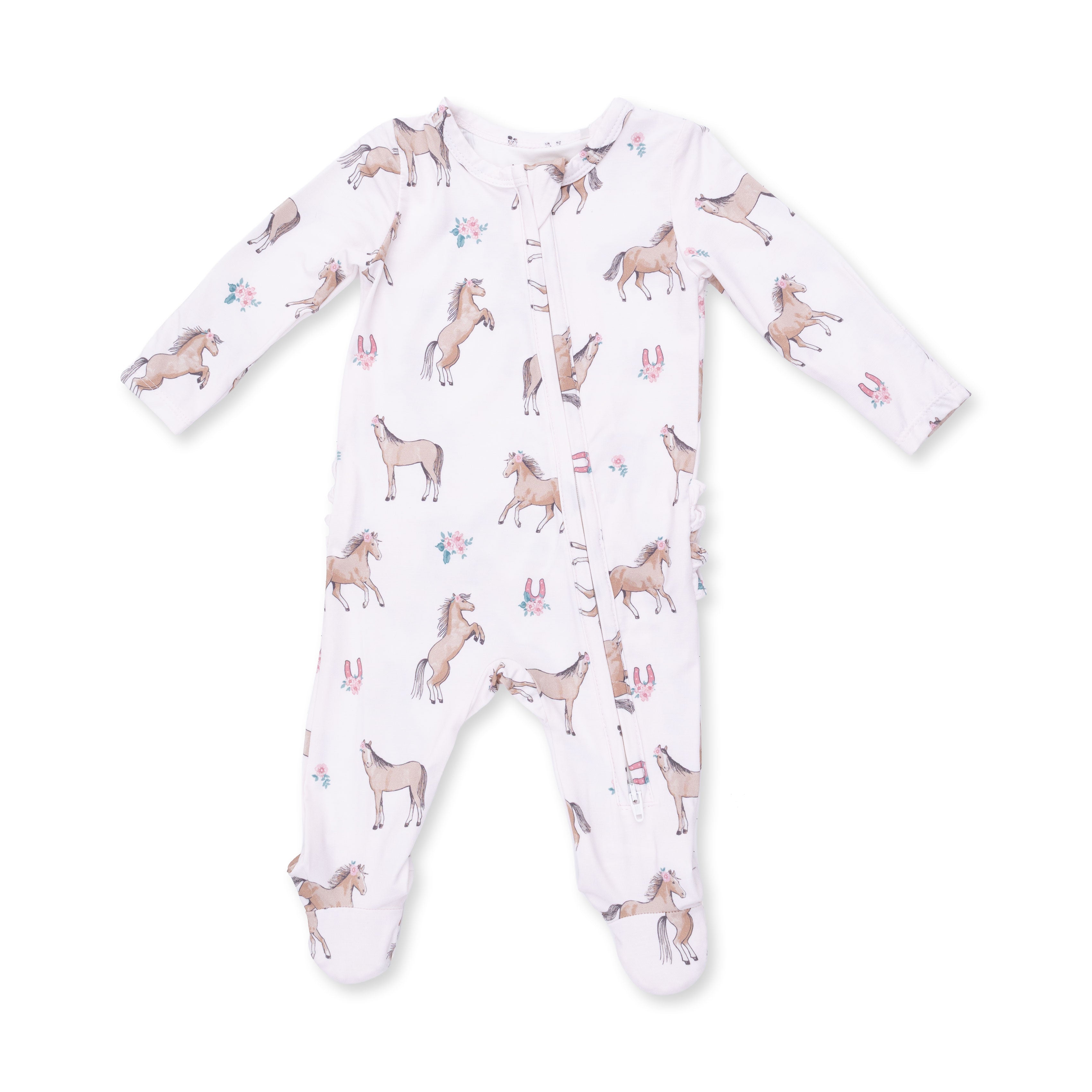 I Love Horses - 2 Way Ruffle Back Zipper Footie