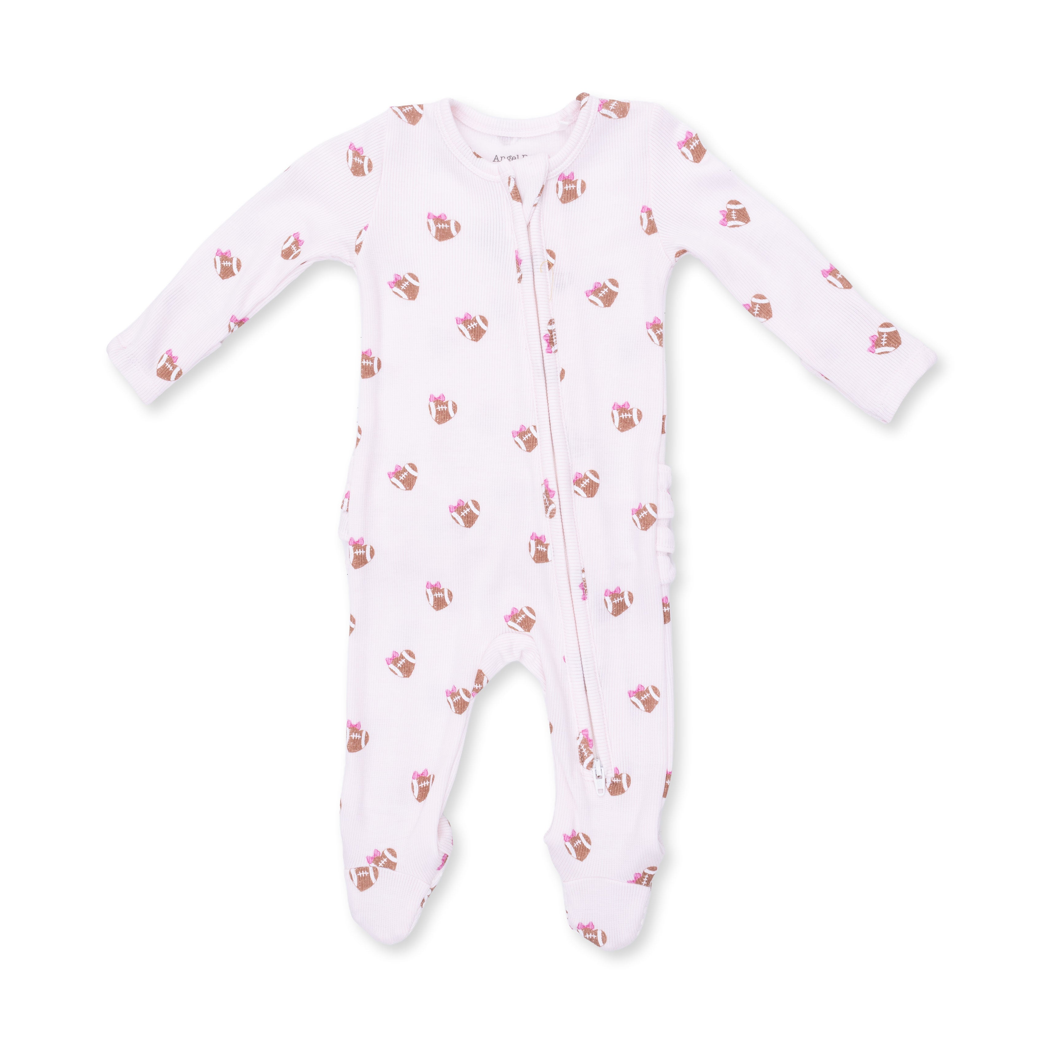 Mini Football Hearts - 2 Way Ruffle Back Zipper Footie