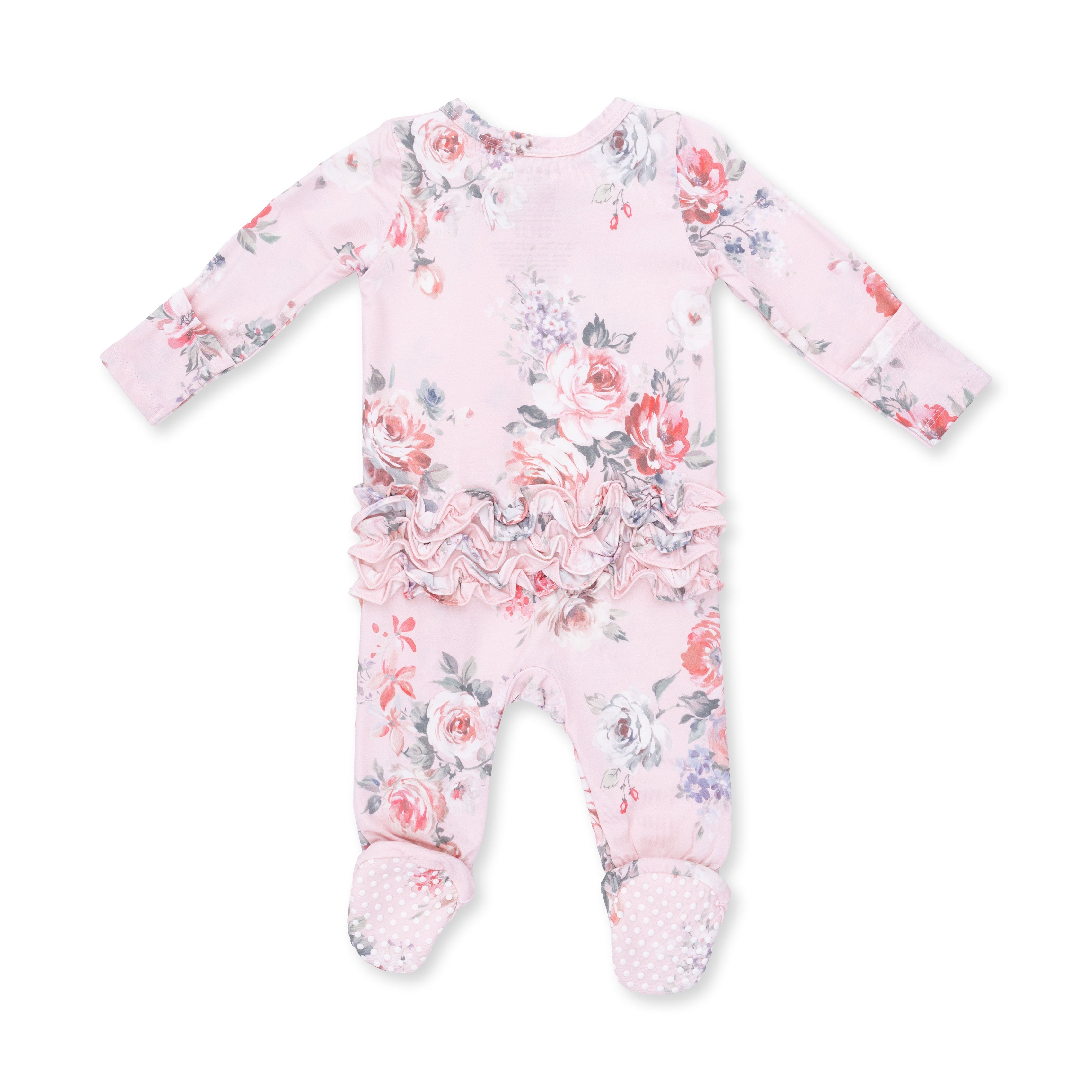 Painterly Rose Bouquets - 2 Way Ruffle Back Zipper Footie