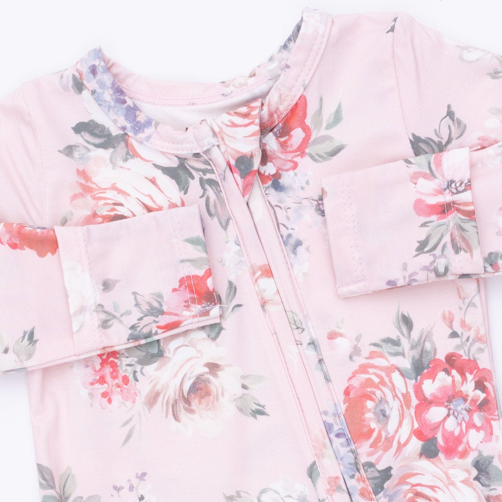 Painterly Rose Bouquets - 2 Way Ruffle Back Zipper Footie