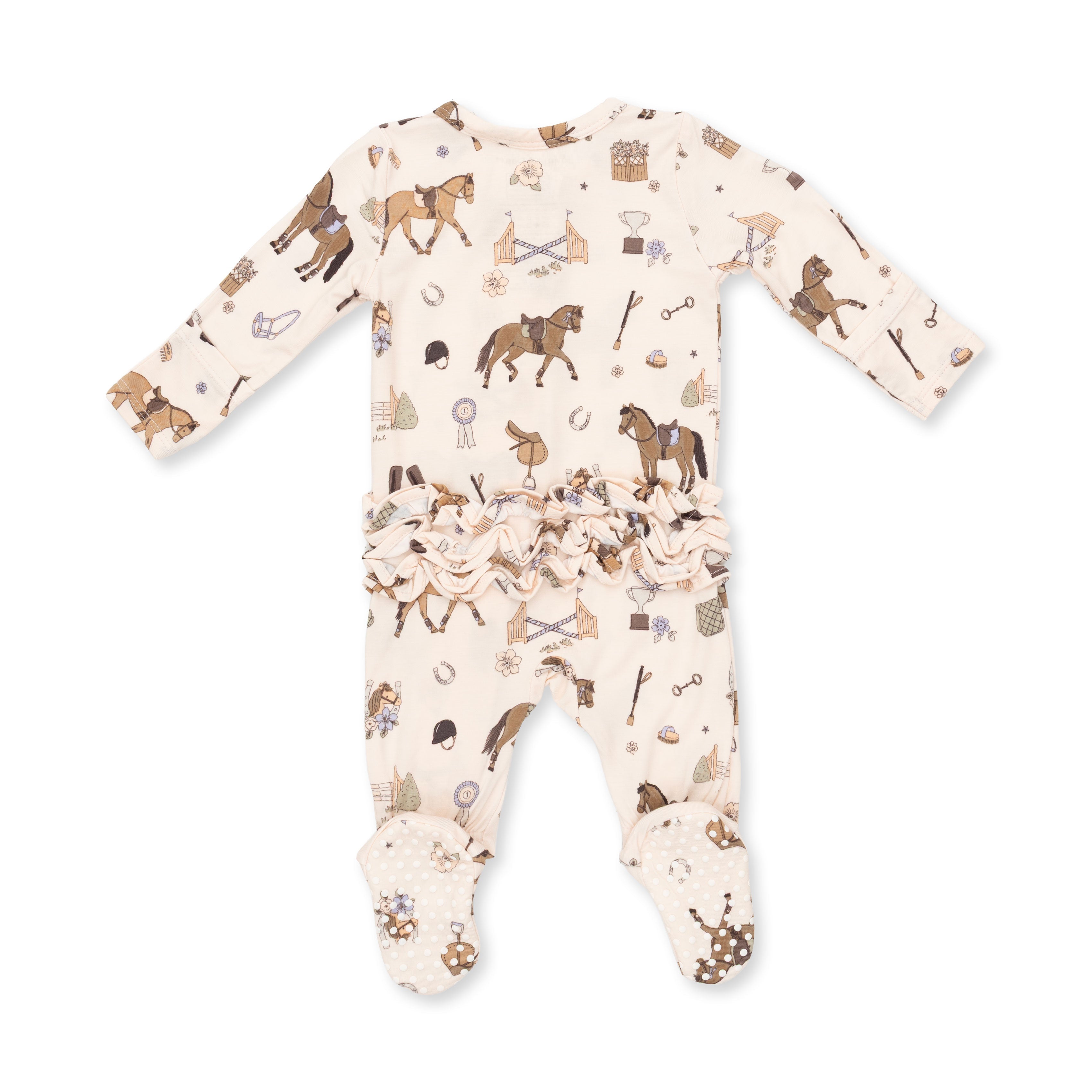 Pretty Equestrian - 2 Way Ruffle Back Zipper Footie