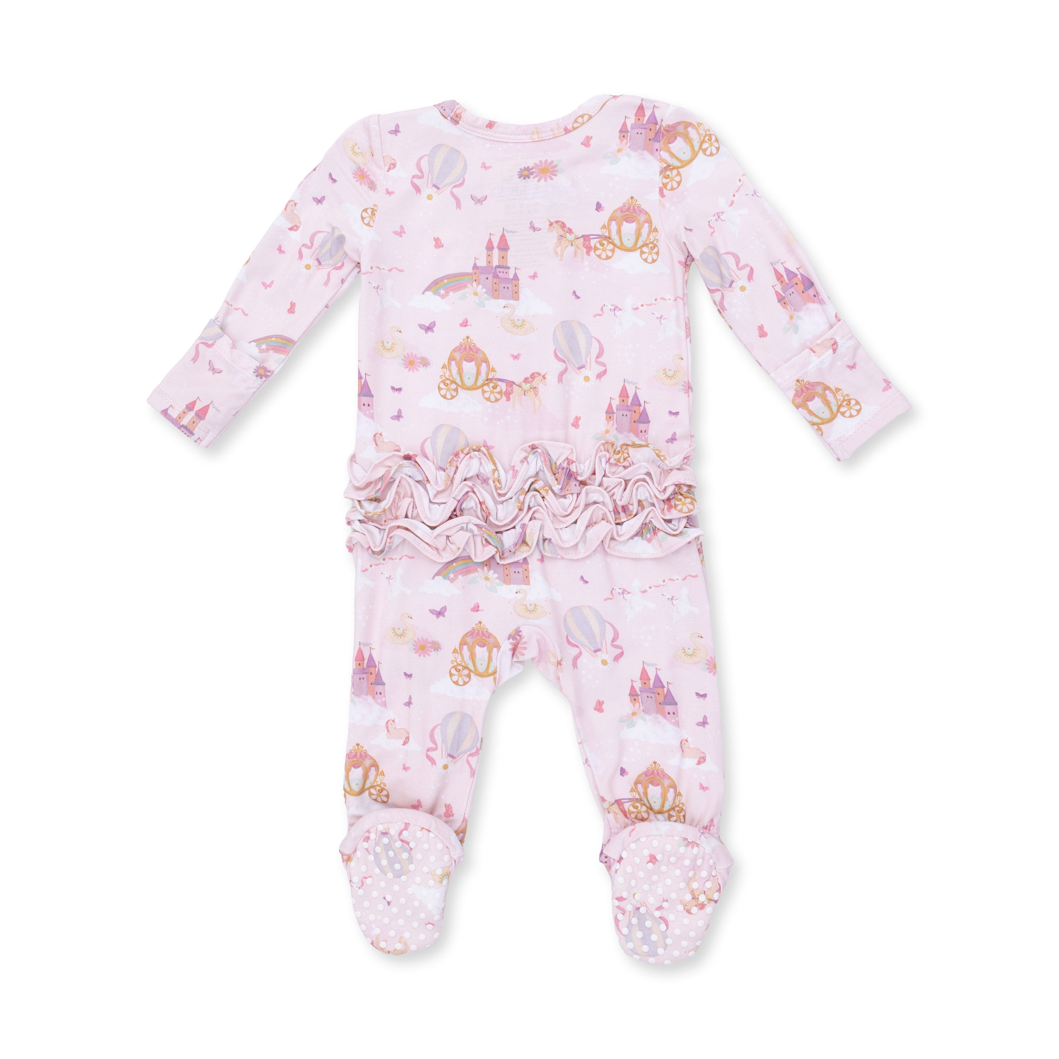 Princess Unicorns and Castle - 2 Way Ruffle Back Zipper Footie