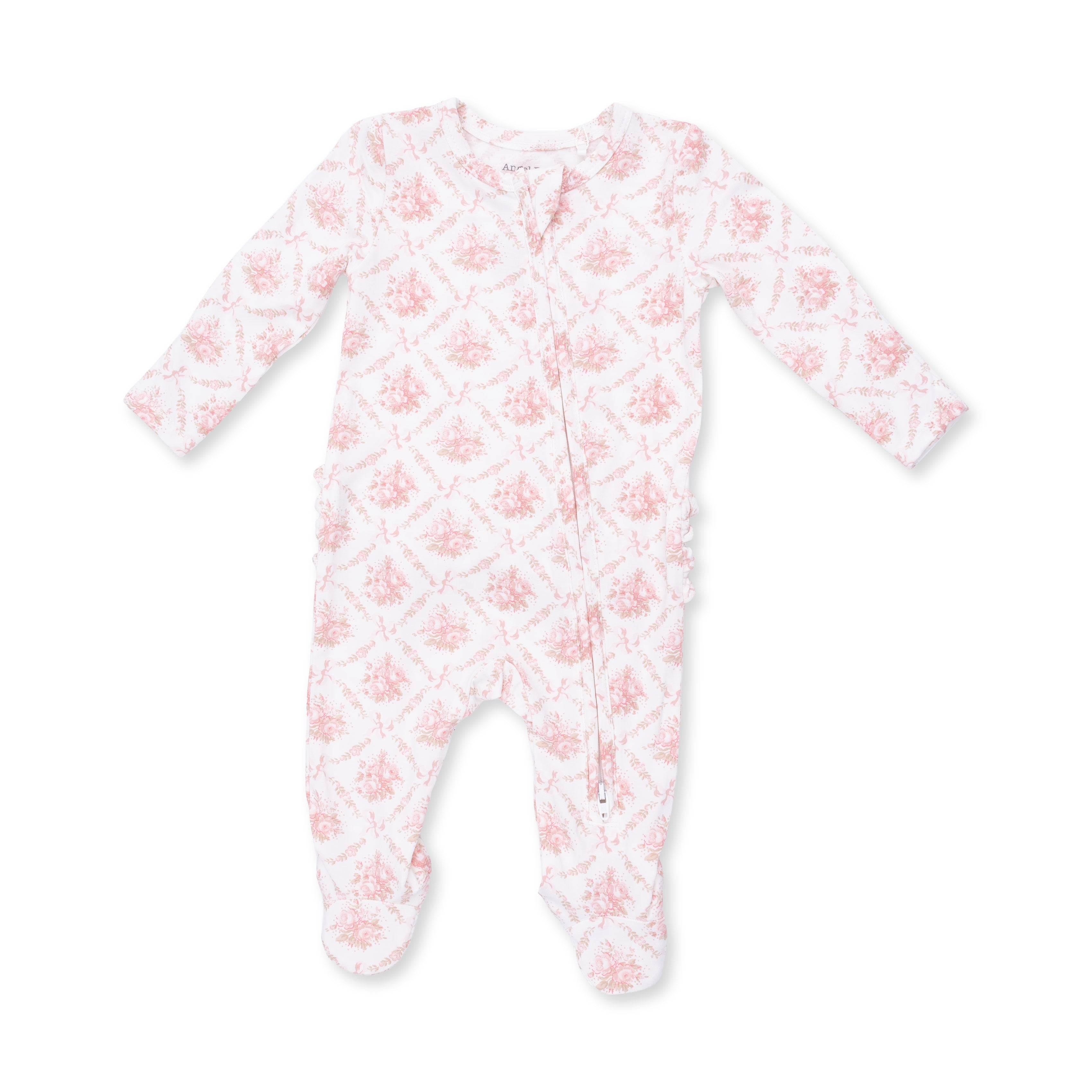 Rose Bow Lattice - 2 Way Ruffle Back Zipper Footie