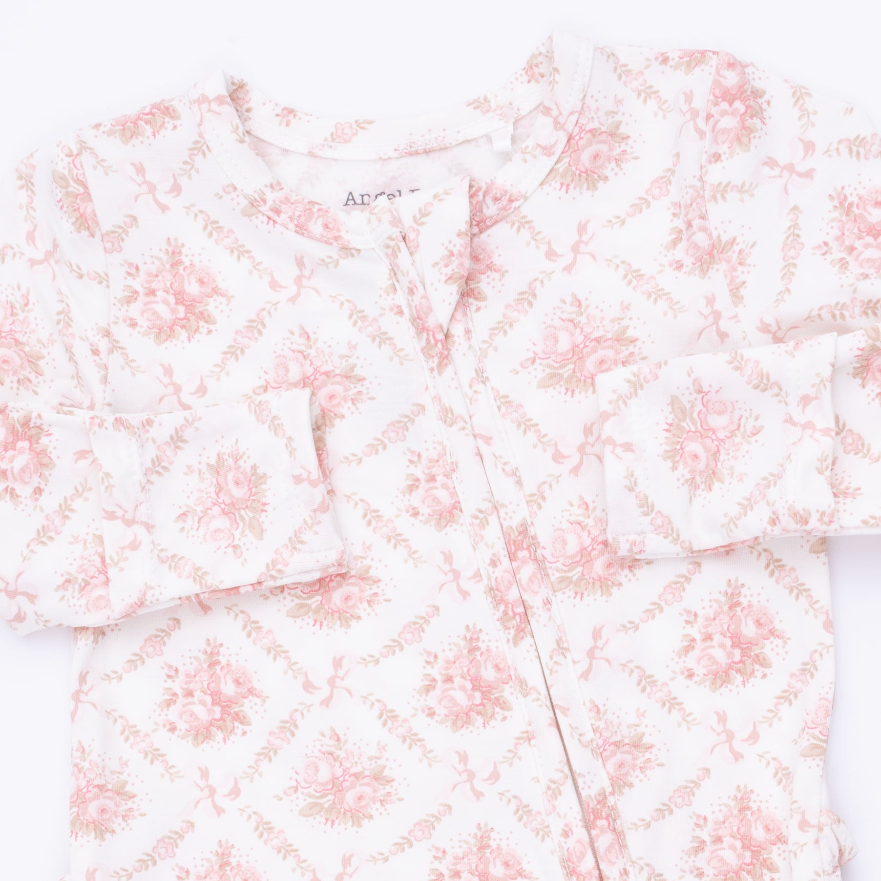 Rose Bow Lattice - 2 Way Ruffle Back Zipper Footie