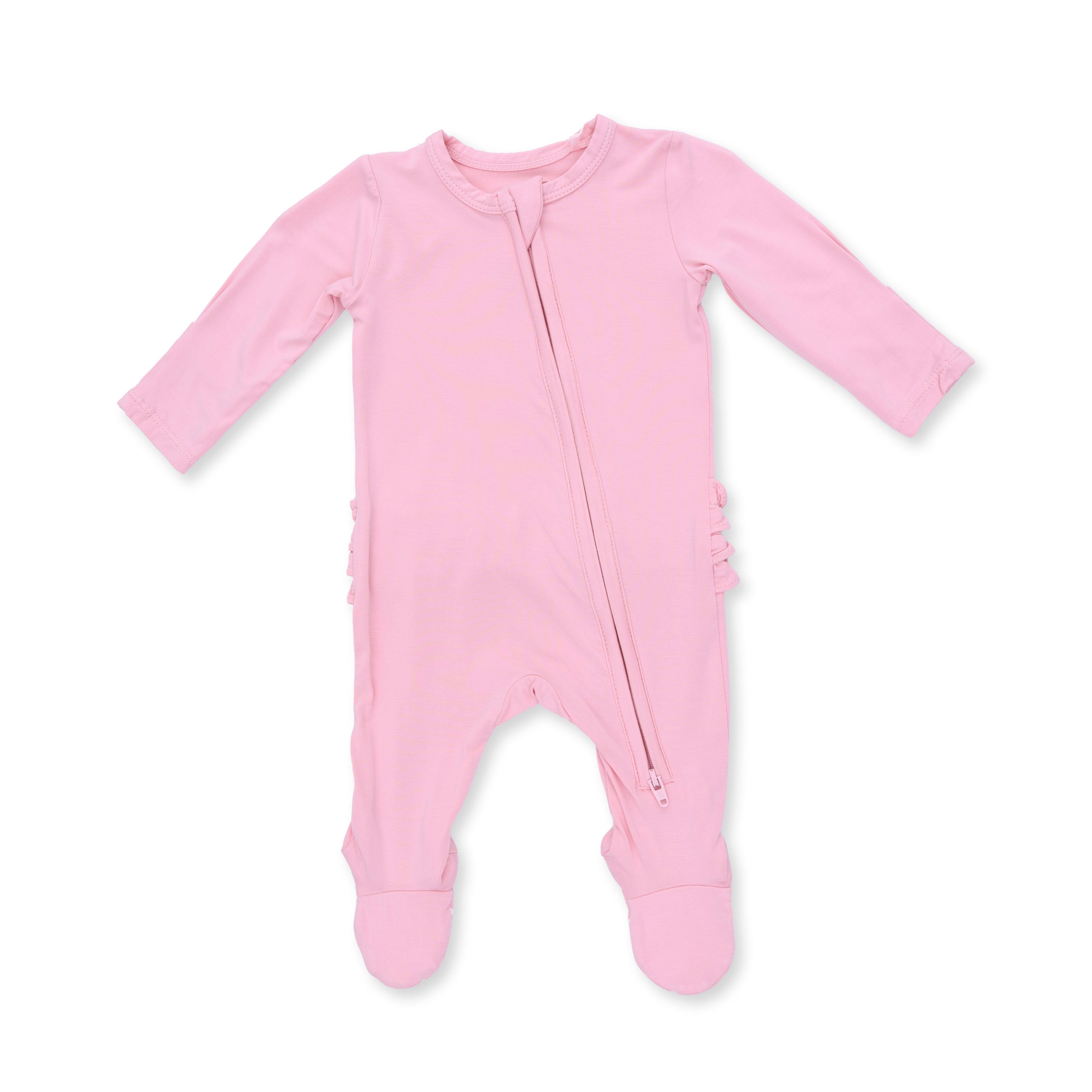 Solid Candy Pink - 2 Way Ruffle Back Zipper Footie