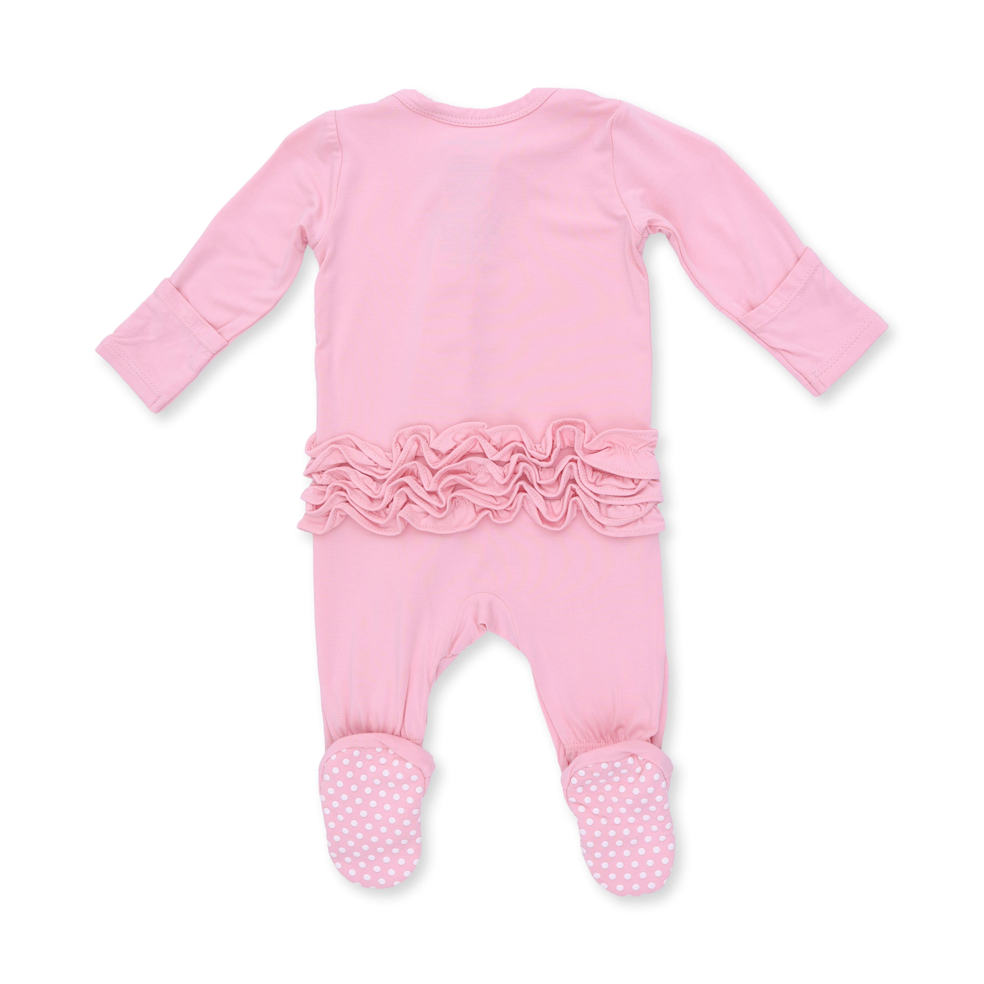 Solid Candy Pink - 2 Way Ruffle Back Zipper Footie