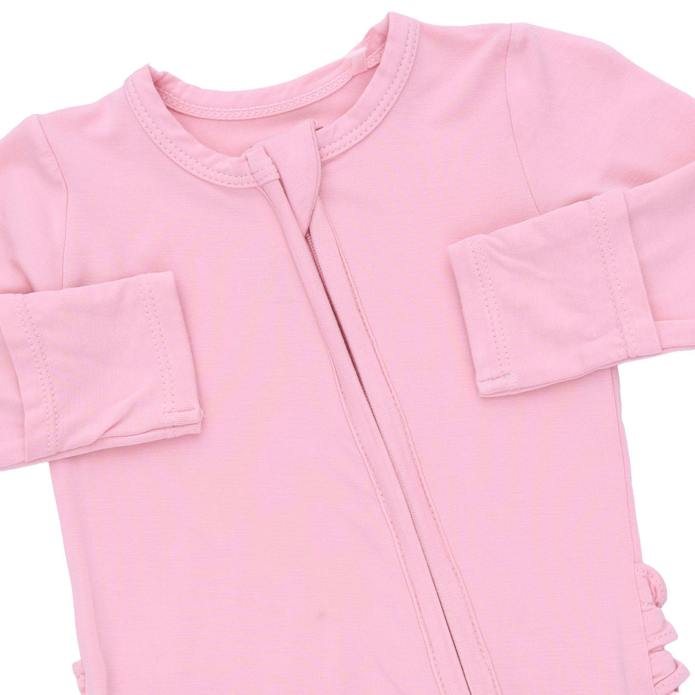 Solid Candy Pink - 2 Way Ruffle Back Zipper Footie
