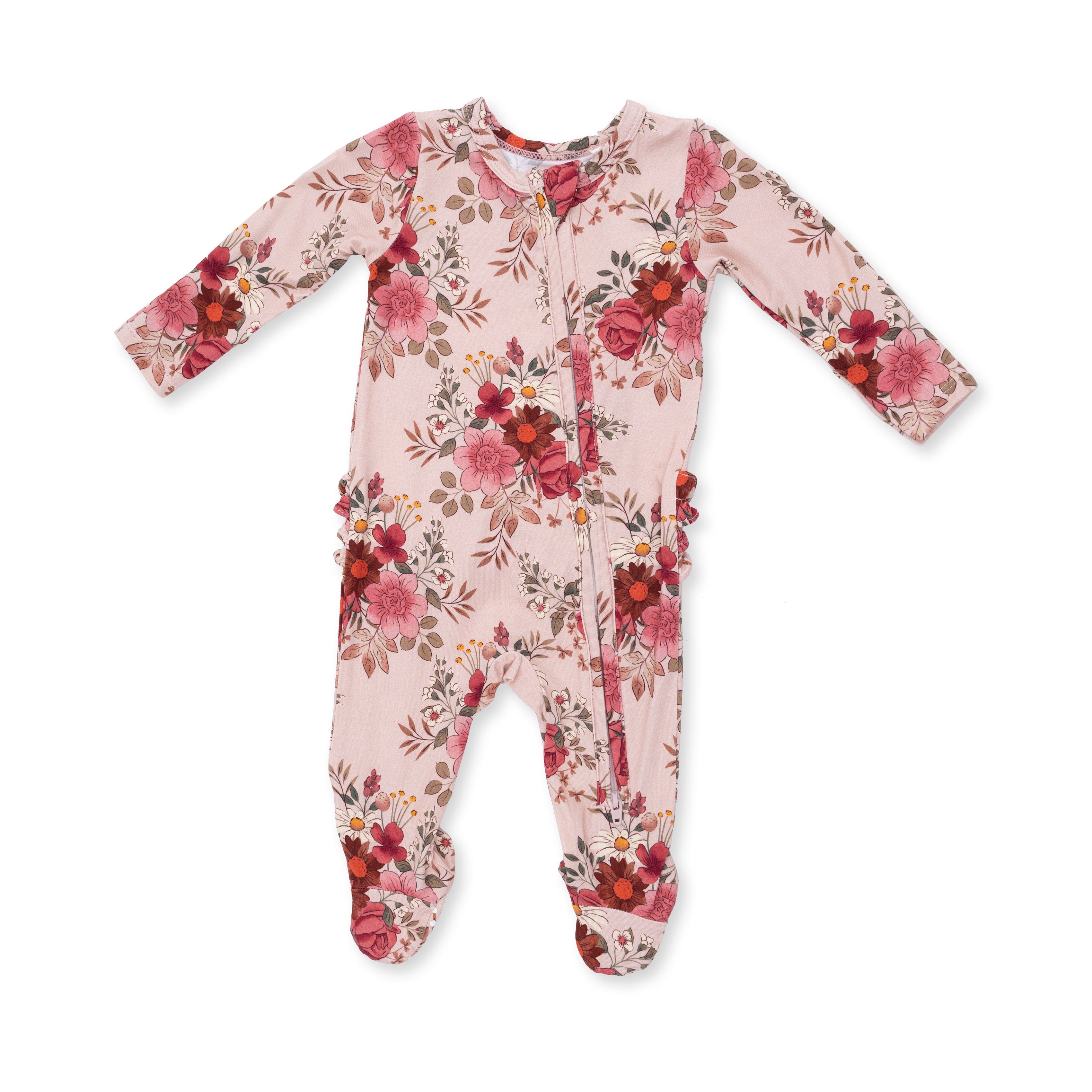 Sabrina Floral - 2 Way Ruffle Back Zipper Footie