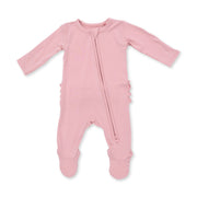 Solid Mellow Rose - 2 Way Ruffle Back Zipper Footie