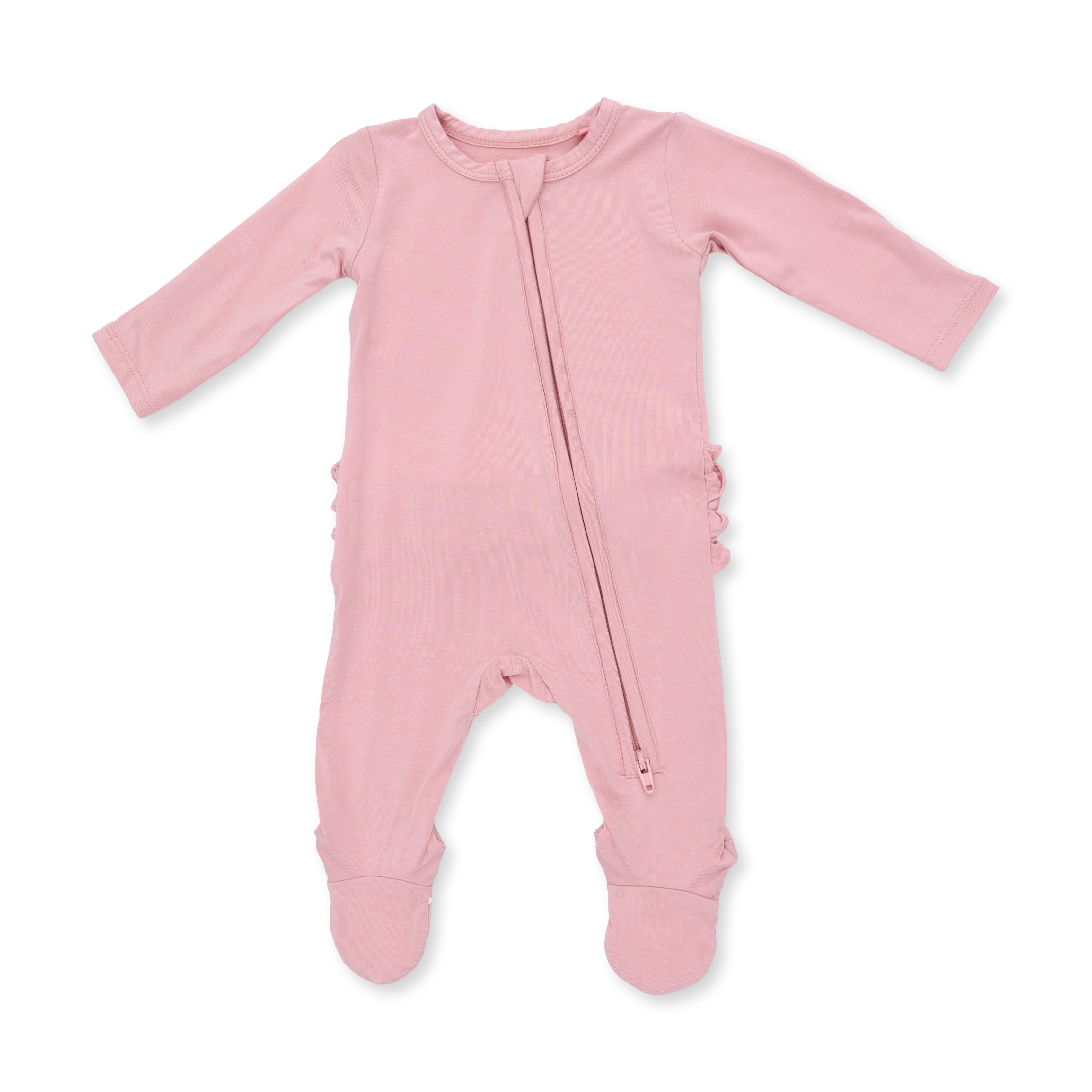 Solid Mellow Rose - 2 Way Ruffle Back Zipper Footie